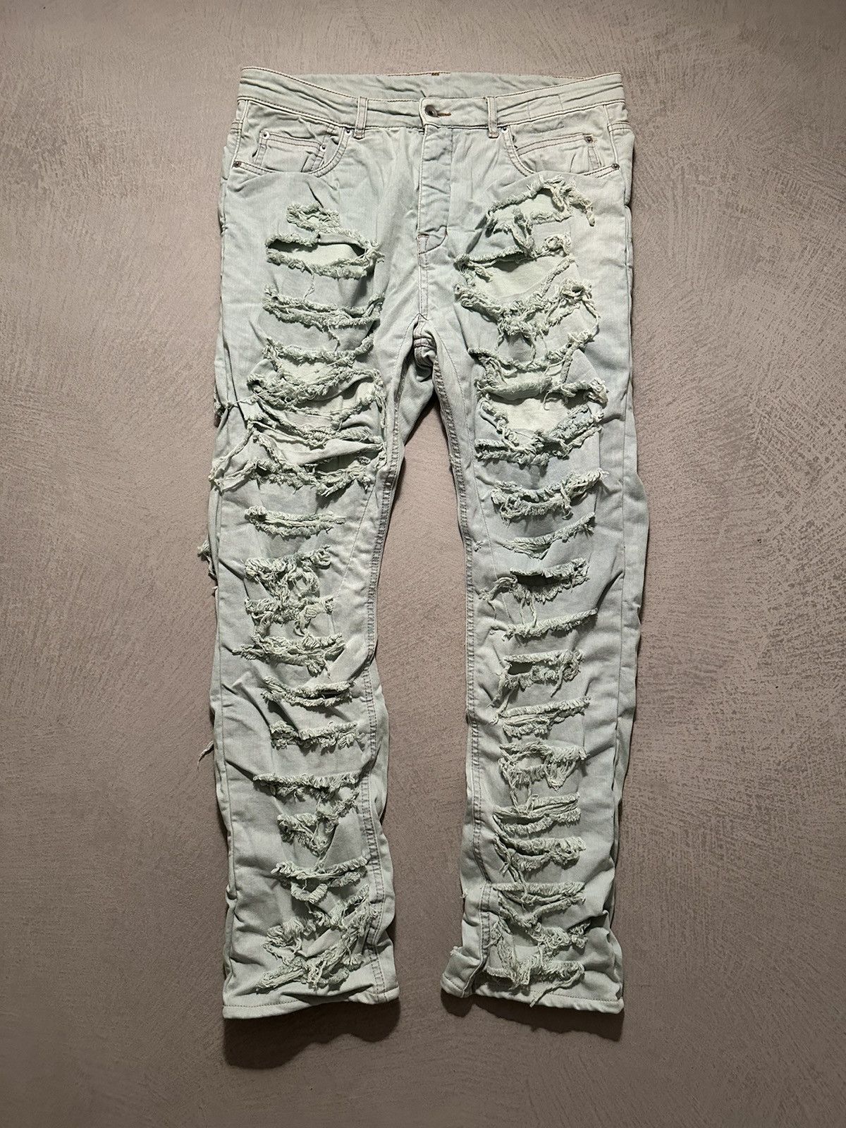 Pre-owned Rick Owens Shredded Double Layer Detroit Pants In Mint