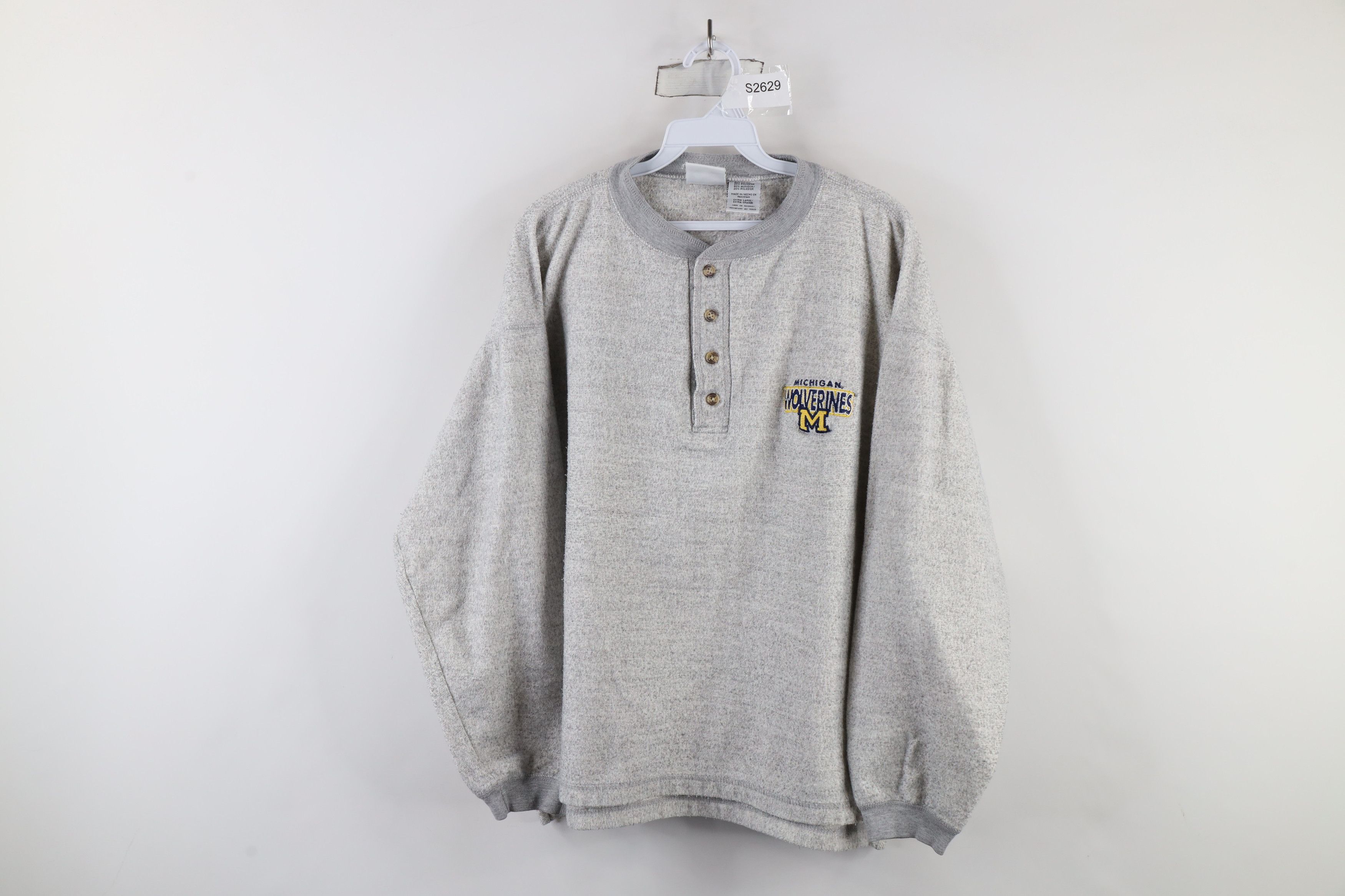 Vintage Vintage 90s Reverse University of Michigan Henley Sweatshirt Size US XL / EU 56 / 4 - 1 Thumbnail