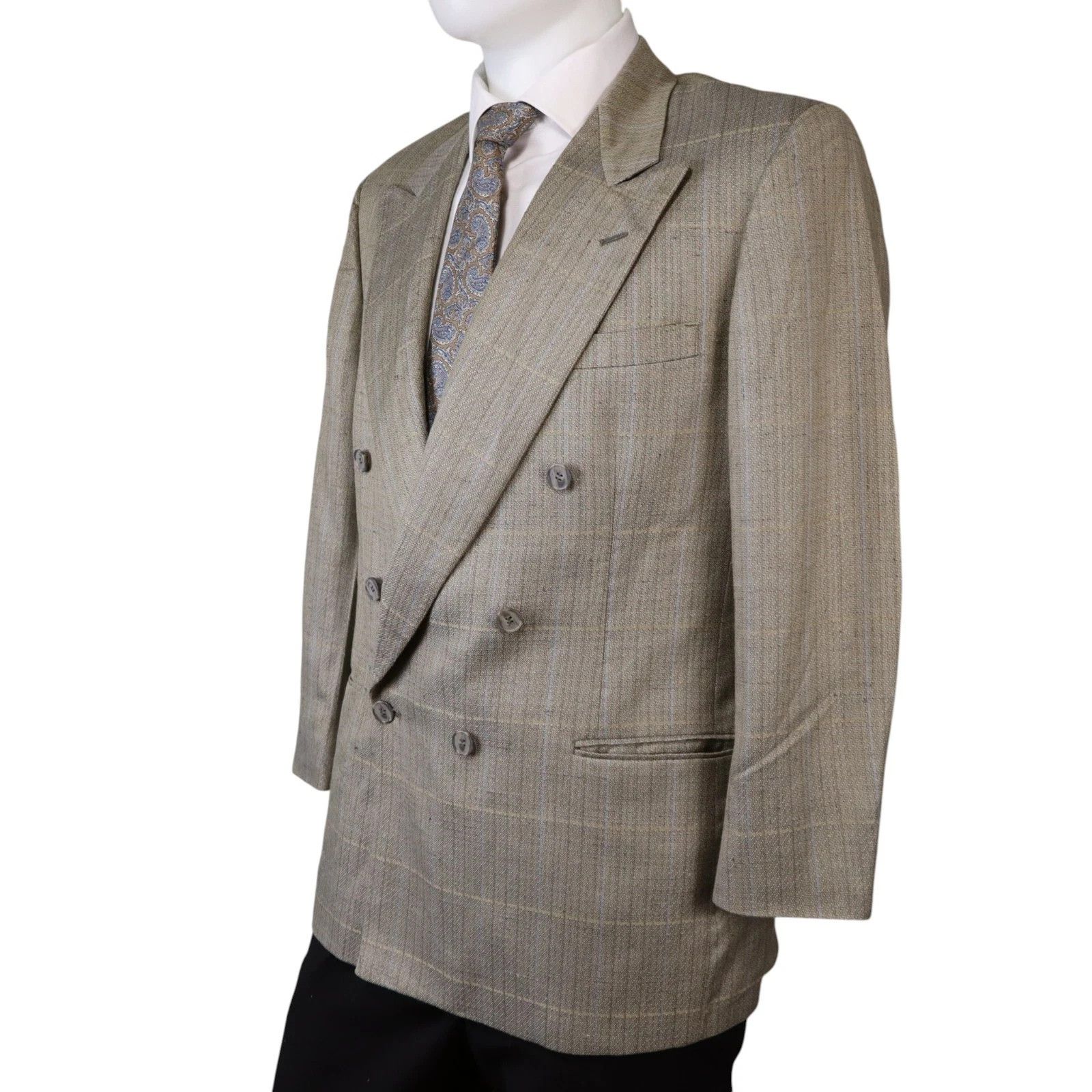 Other Nino Cerruti Double Breasted Blazer Tan Windowpane Wool 42R Size 42R - 3 Thumbnail