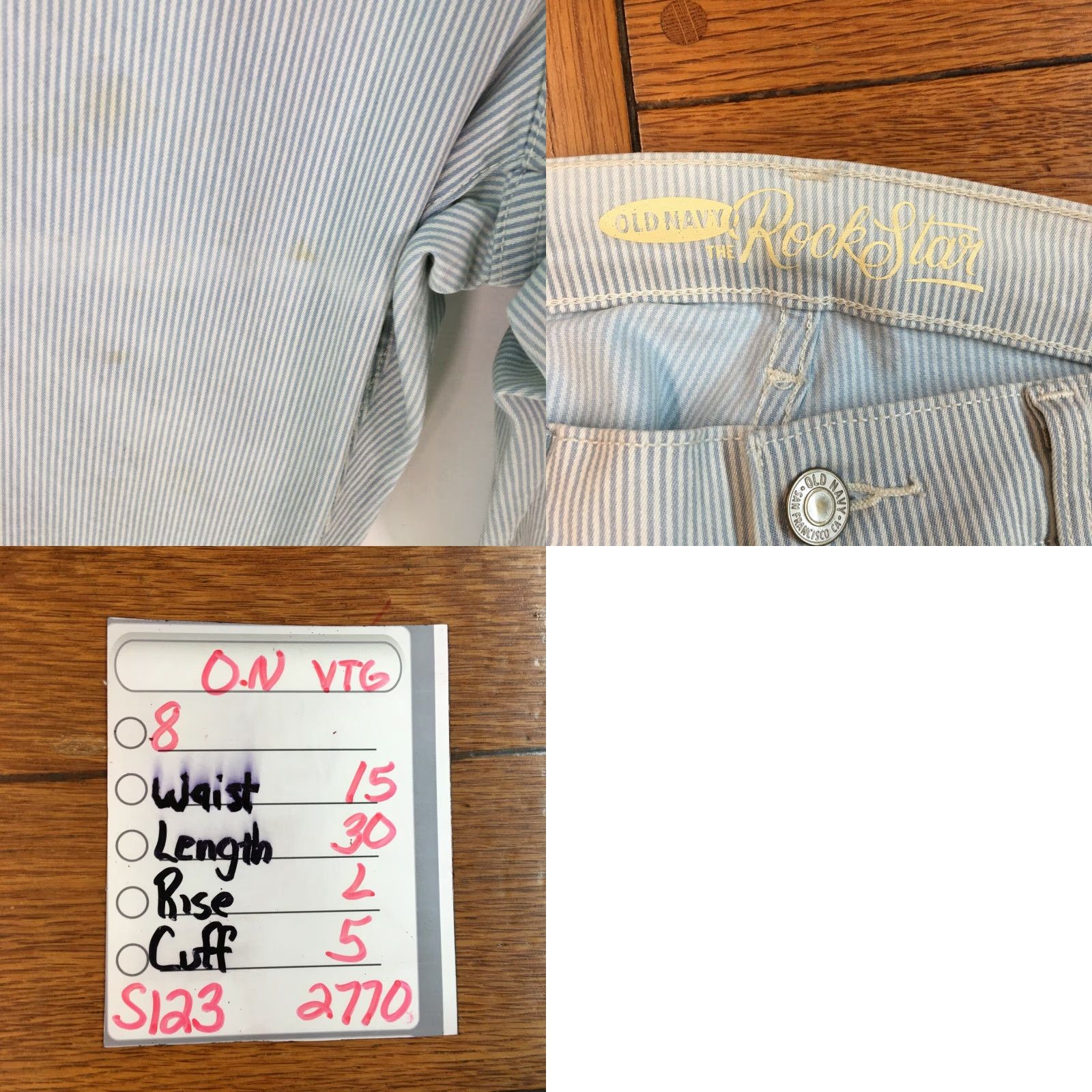 Old Navy Old Navy Rockstar Jeans Womens Stretch Regular Skinny Blue Stripe Size 8 Size 30" / US 8 / IT 44 - 8 Thumbnail
