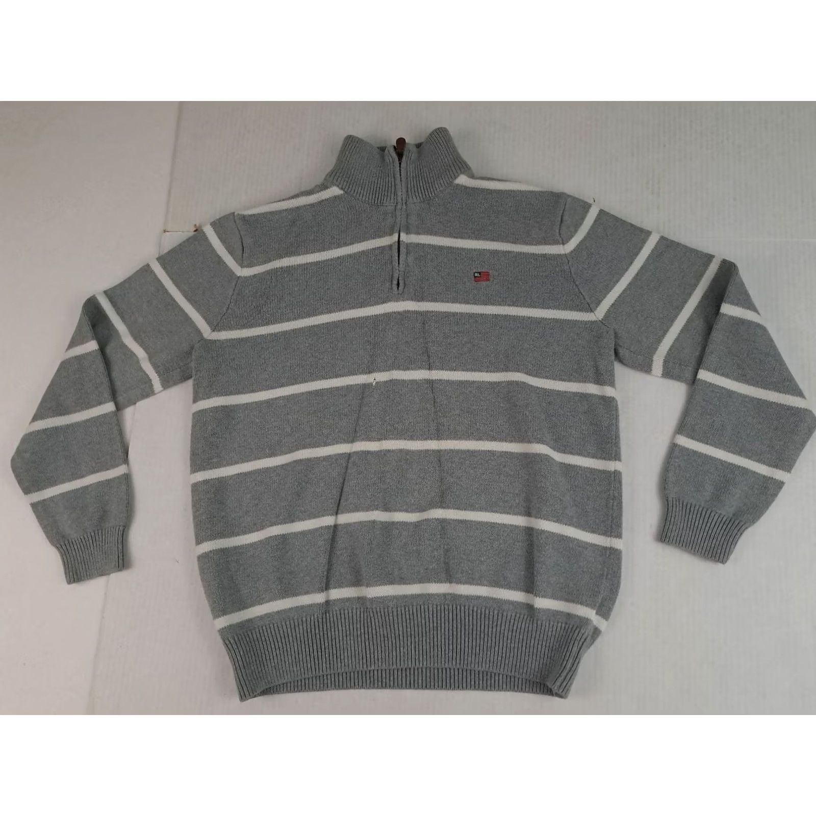 Ralph Lauren VINTAGE Ralph Lauren Polo Jeans Company Sweater 1/4 Zip Striped Grey Gray Mens M Knit Cotton Logo Runway Casual Winter Fall Spring Size US M / EU 48-50 / 2 - 2 Thumbnail