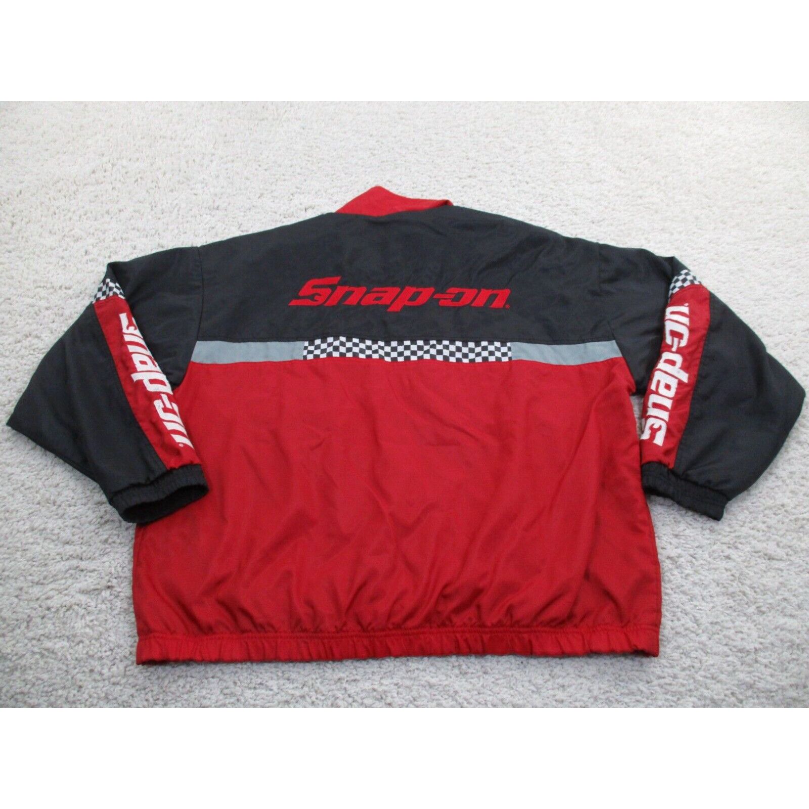 image of Vintage Snap On Tools Jacket Mens Extra Large Black Red Full Zip Coat Racing Nylon Logo in White (S