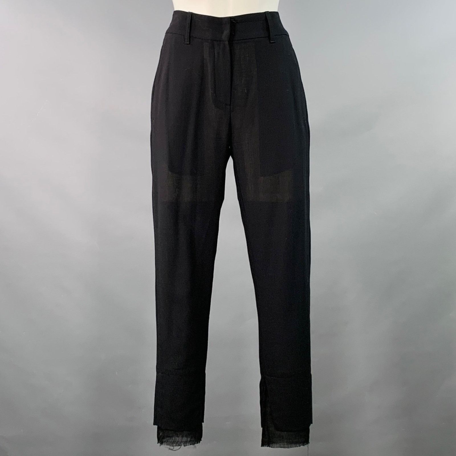 Ann Demeulemeester Size 8 Black Rayon Blend Flat Front Layered Dress Pants Size 30" / US 8 / IT 44 - 1 Thumbnail
