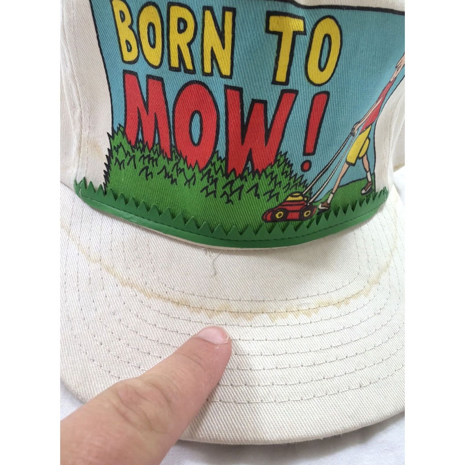 Vintage VINTAGE Avon SnapBack Hat White One Size Men 90s Born To Mow Comic Stained Size ONE SIZE - 5 Thumbnail