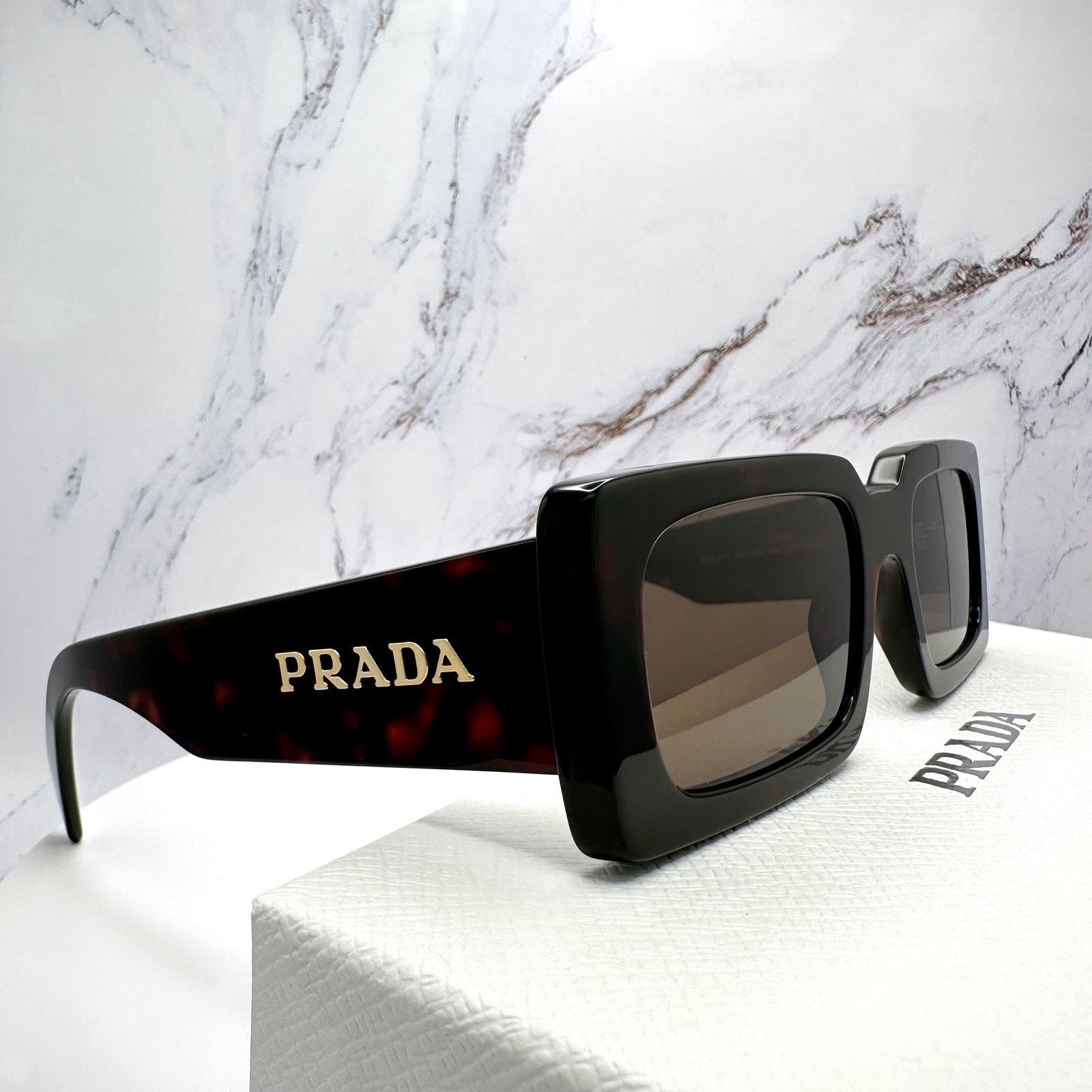 Prada Prada Sunglasses Brown Black Tortoise Gold Metal Logo Size ONE SIZE - 18 Thumbnail