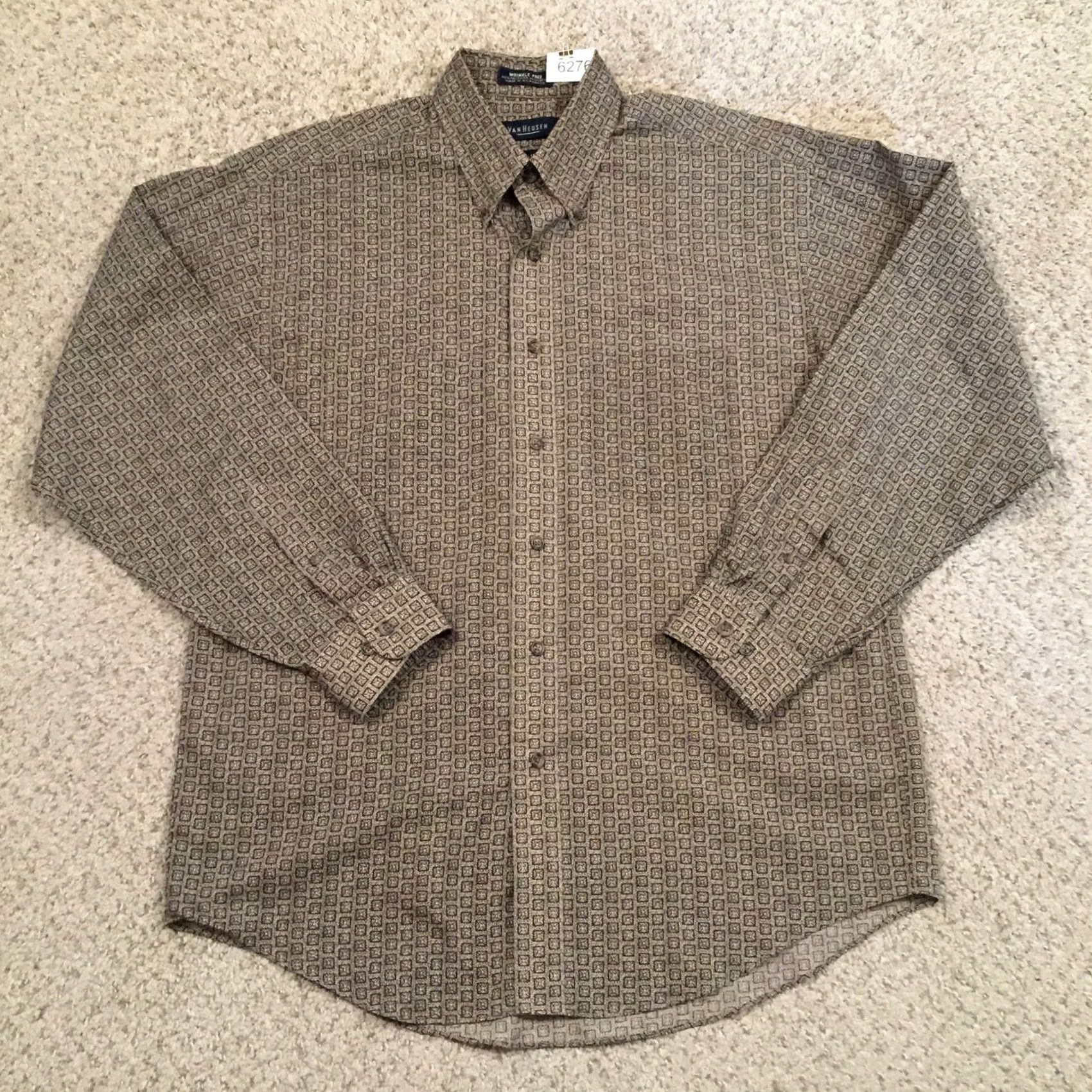 Van Heusen Van Heusen Shirt Mens M Beige Geometric Long Sleeve Button-Down Shirt Size US M / EU 48-50 / 2 - 2 Thumbnail