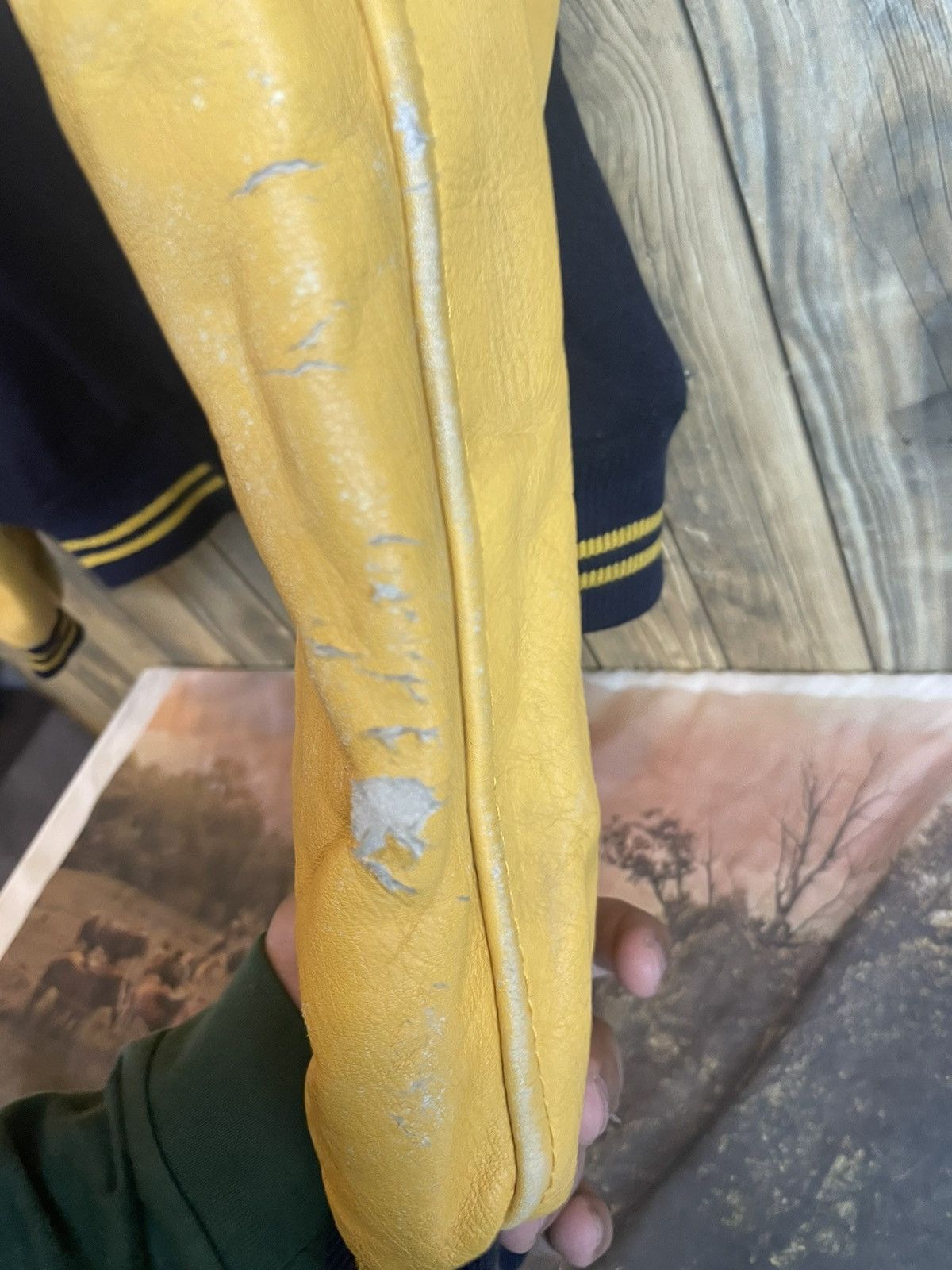Macbeth × Vintage Vintage Macbeth Varsity sleeve leather Jacket Yellow Size US M / EU 48-50 / 2 - 2 Thumbnail
