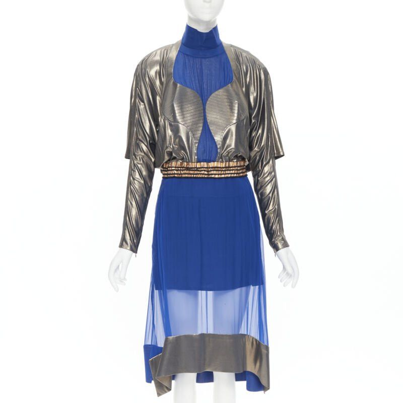 Balenciaga new BALENCIAGA 2012 Runway blue copper futuristic bustier silk dress FR36 XS Size XS / US 0-2 / IT 36-38 - 1 Thumbnail