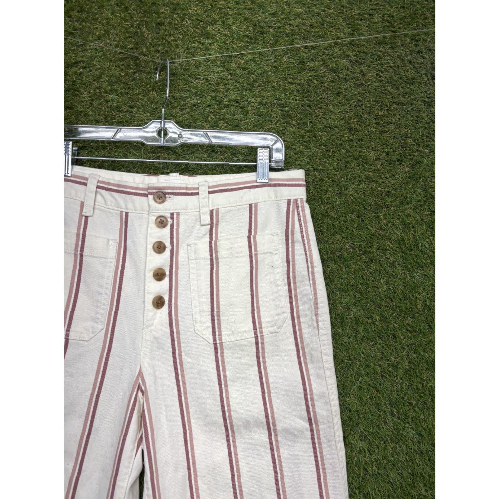 Gap Gap Pants Womens 10 White Striped High Rise Wide Leg Crop Twill Casual Pockets Size 32" / US 10 / IT 46 - 2 Thumbnail