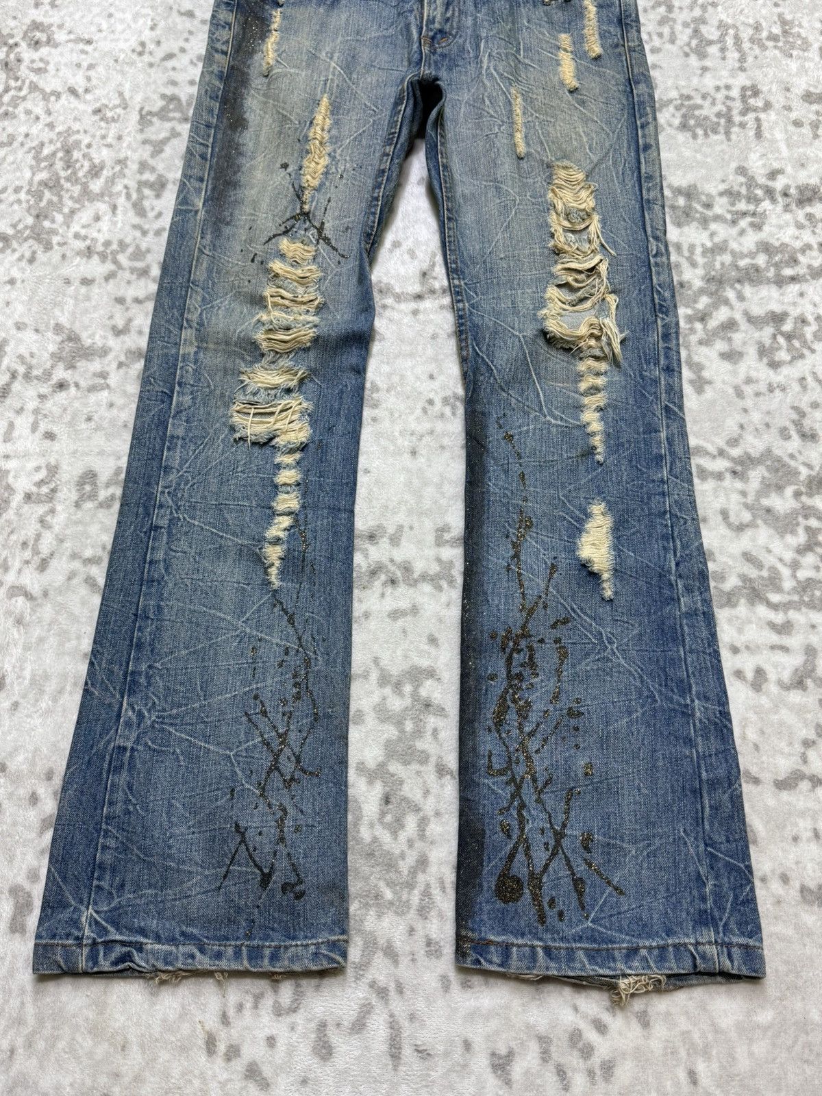If Six Was Nine 2000s Glad News Japanese Grunge Paint Splatter Bootcut Denim Size US 32 / EU 48 - 6 Thumbnail