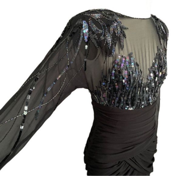 Casadei Vintage 80s Casadei Sequin Sheer Formal Midi Dress 🇺🇸 Size XS / US 0-2 / IT 36-38 - 6 Thumbnail