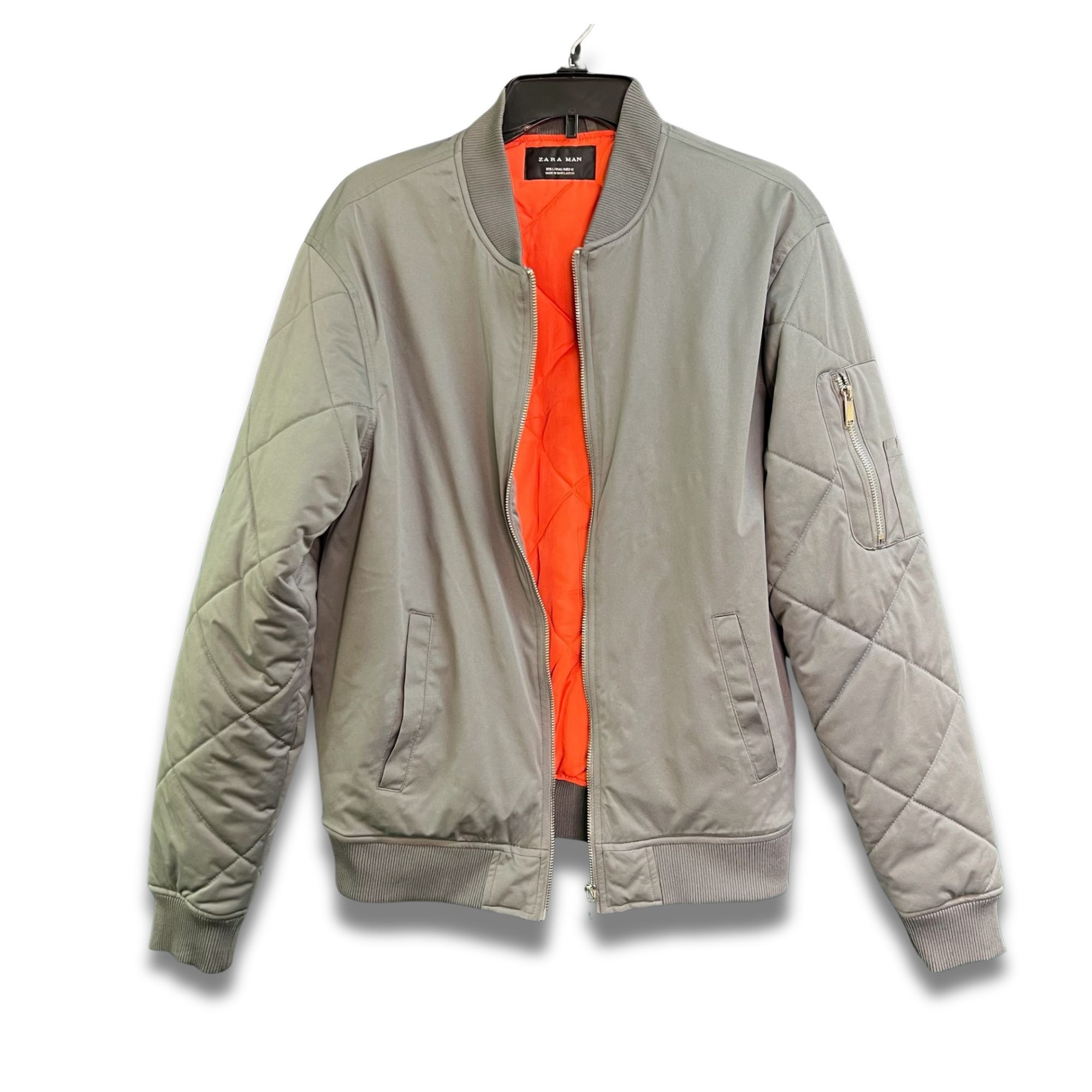 Zara ZARA Man Bomber Jacket Quilted Sleeves Gray W/Orange Lining Size US L / EU 52-54 / 3 - 2 Thumbnail