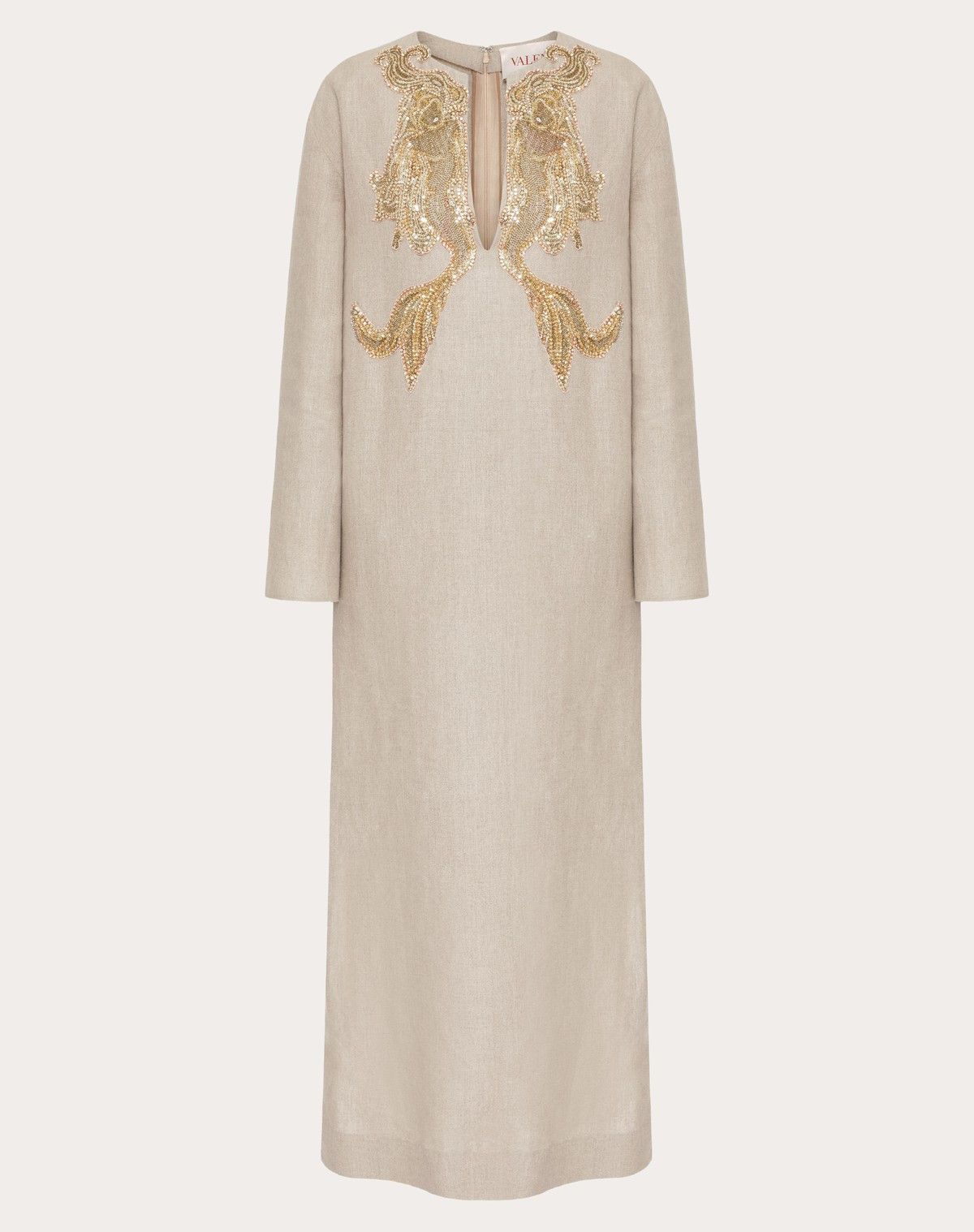 Valentino o1s1wg110525 Embroidered Linen Canvas Midi Dress in Beige Size M / US 6-8 / IT 42-44 - 1 Thumbnail