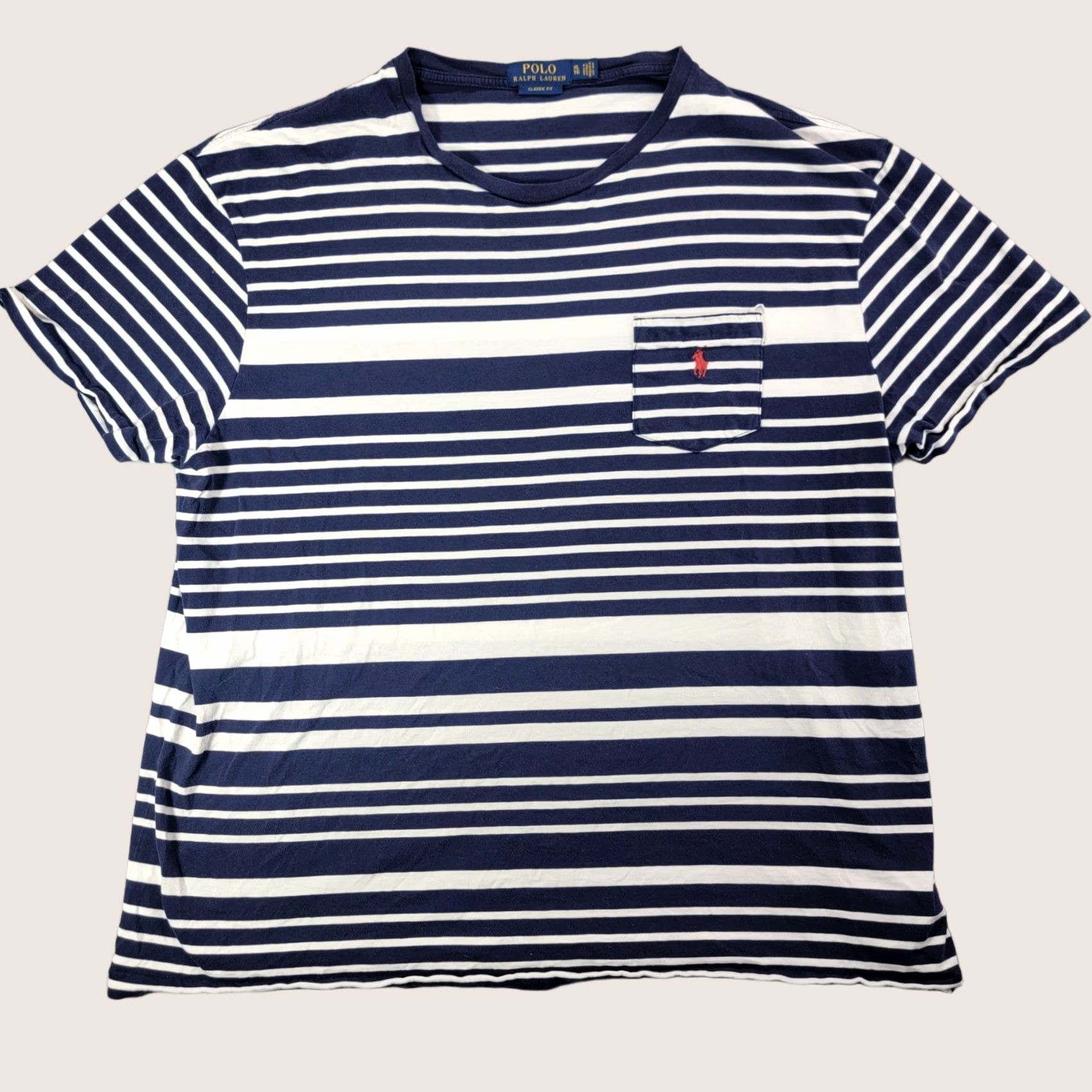 Polo Ralph Lauren Polo Ralph Lauren Mens XL Classic Fit Striped Pocket T-Shirt Navy Blue Pony Size US XL / EU 56 / 4 - 1 Thumbnail