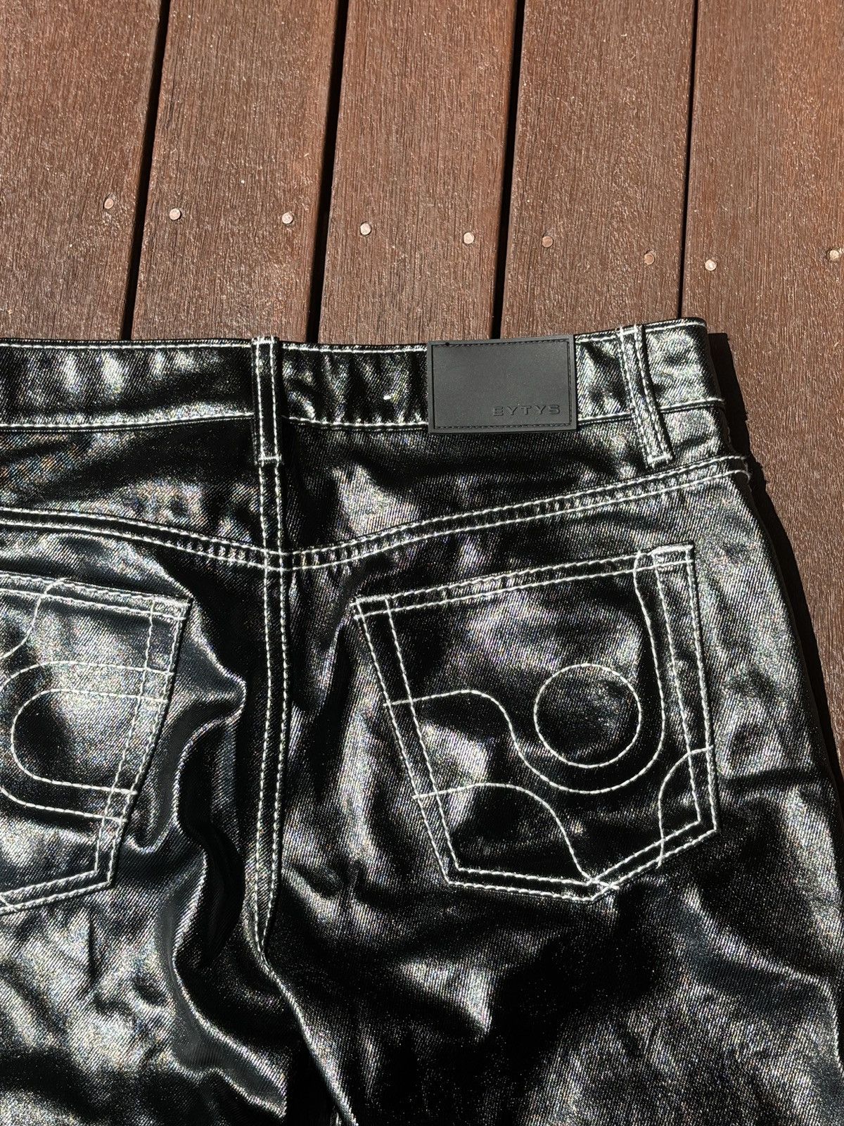 Eytys EYTYS Black Faux Leather Orion Statement Jeans Size US 31 - 1 Thumbnail
