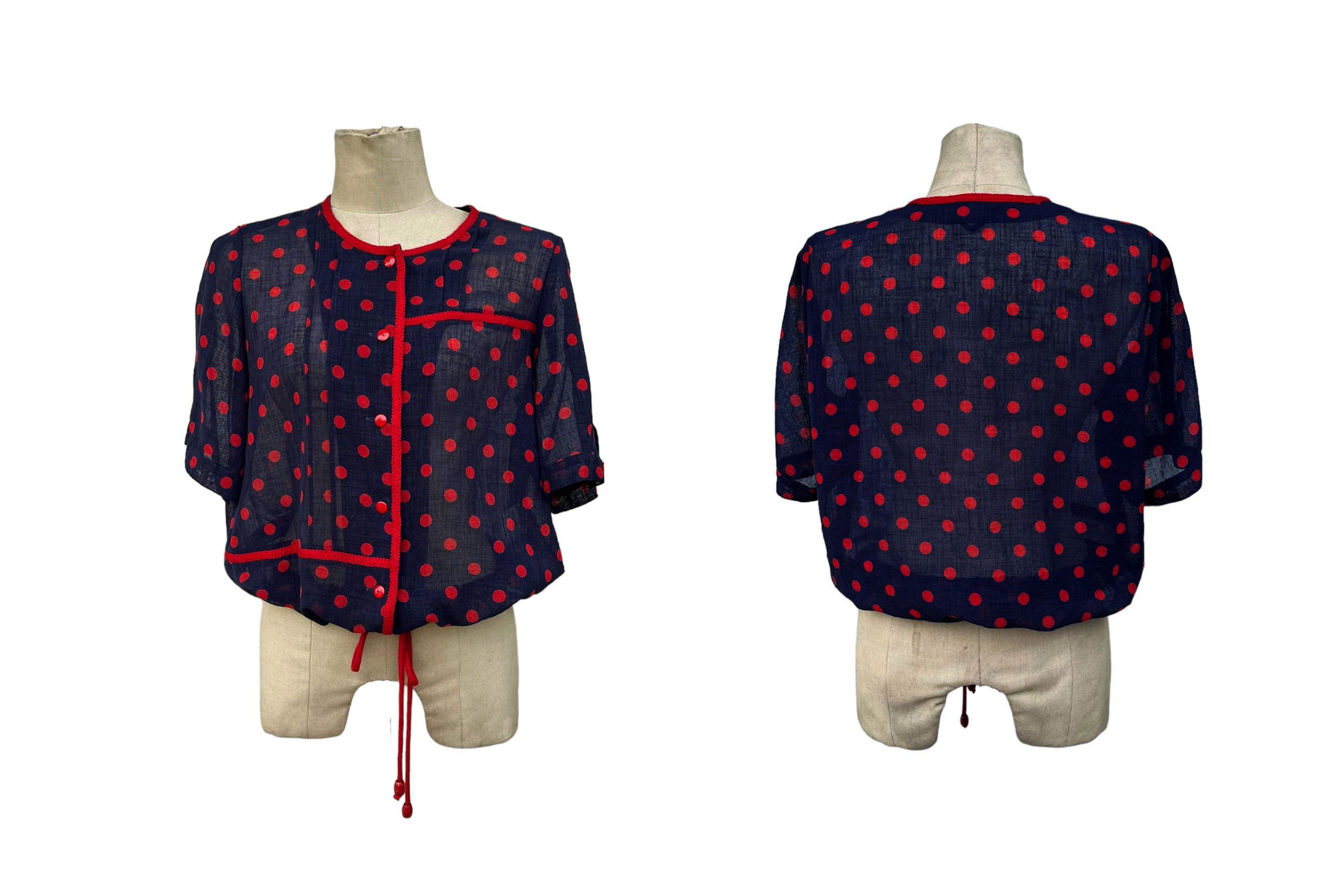 Vintage Japanese Vintage Navy with Red Polka dot Tie Waist shirt Size L / US 10 / IT 46 - 9 Thumbnail