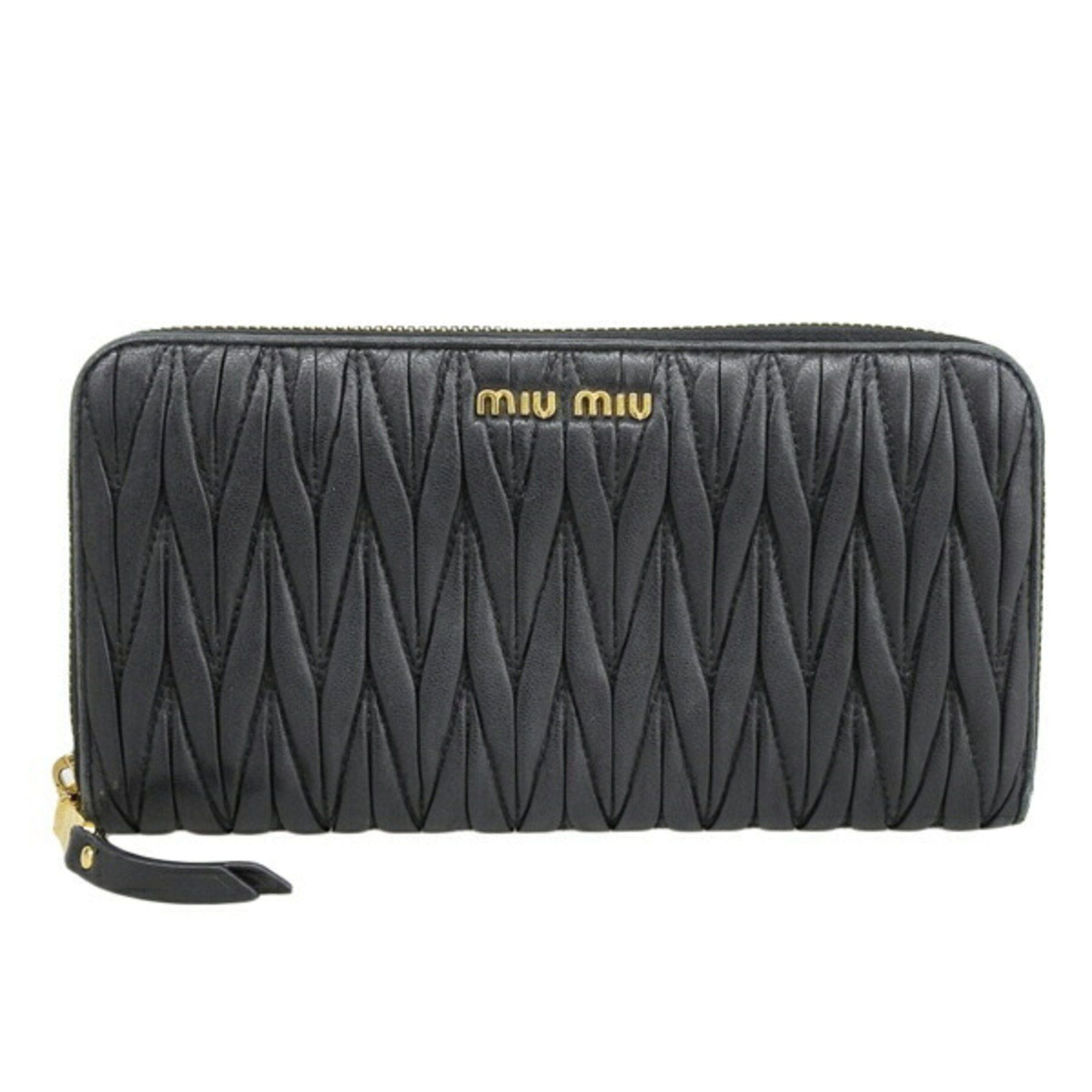 image of Miu Miu Matelasse Round Long Wallet Black Ladies, Women's