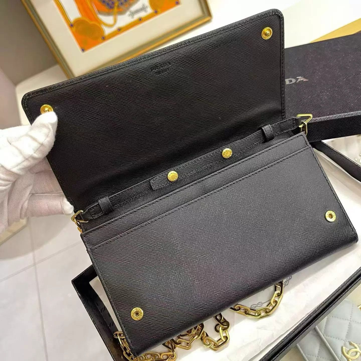 Prada Prada Black Chain WOC Crossbody Calfskin Bag Size ONE SIZE - 6 Thumbnail