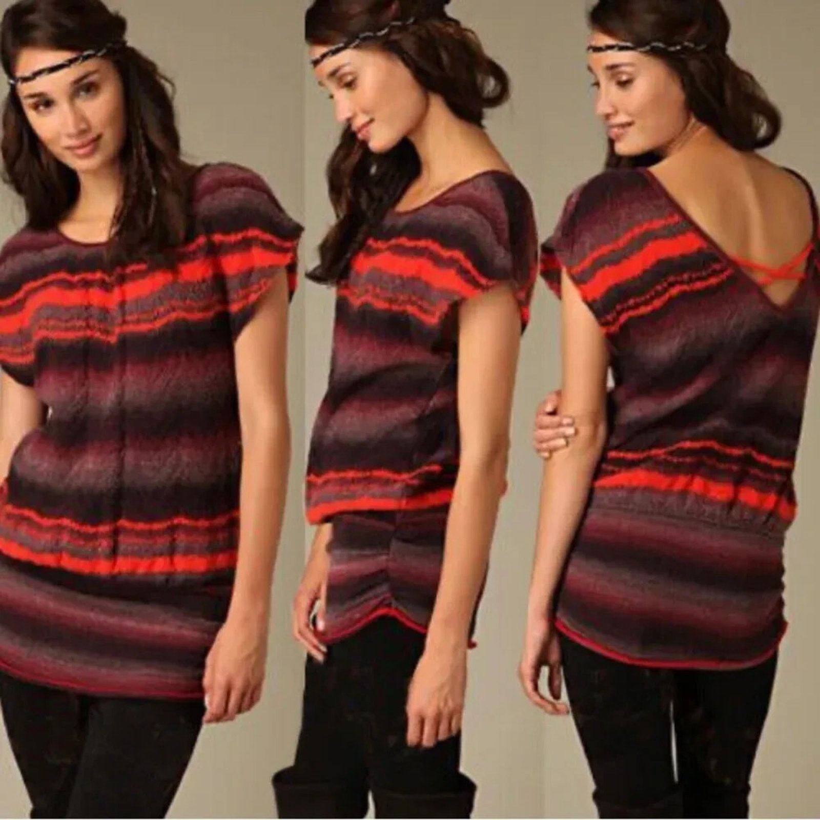 Free People FREE PEOPLE SUNSET STRIPE V-BACK WOOL BLEND SWEATER - SZ M Size M / US 6-8 / IT 42-44 - 4 Thumbnail