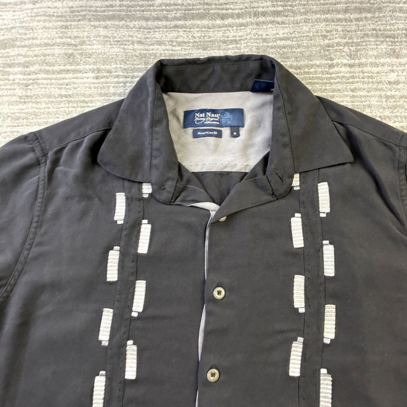 Nat Nast Nat Nast Shirt Mens Medium Black Camp Casual Bowling Geometric Silk Embroidered Button-Up Short Sleeve Shirt Size US M / EU 48-50 / 2 - 3 Thumbnail