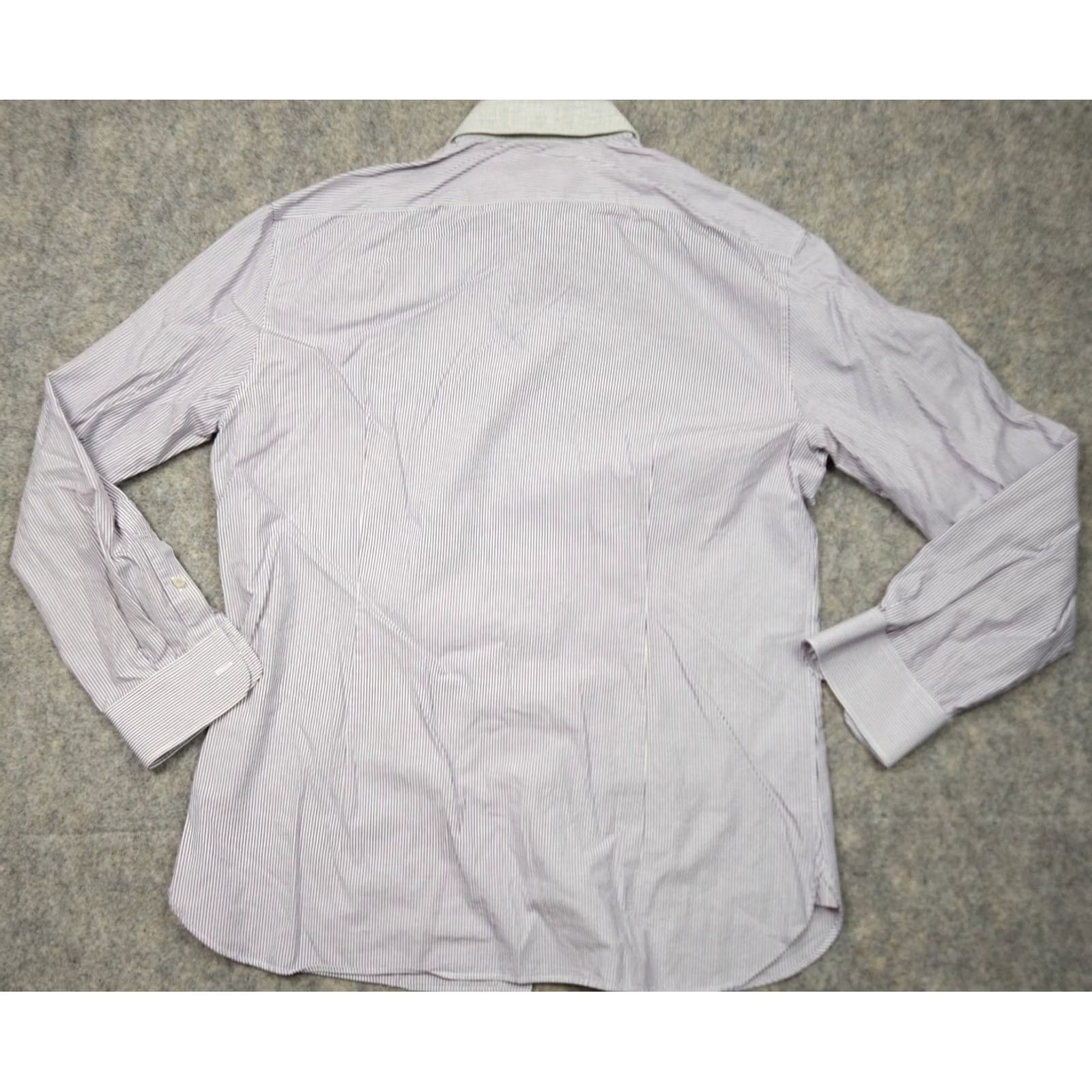 John Varvatos John Varvatos Shirt Dress 16 Slim Fit Purple White Stripe 100% Cotton Mens Size 42R - 7 Thumbnail