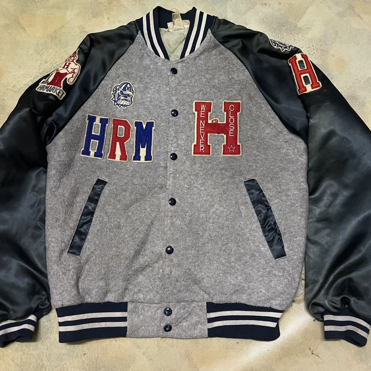 Japanese Brand Vintage HR Market Distressed Varsity Jacket Size US S / EU 44-46 / 1 - 4 Thumbnail