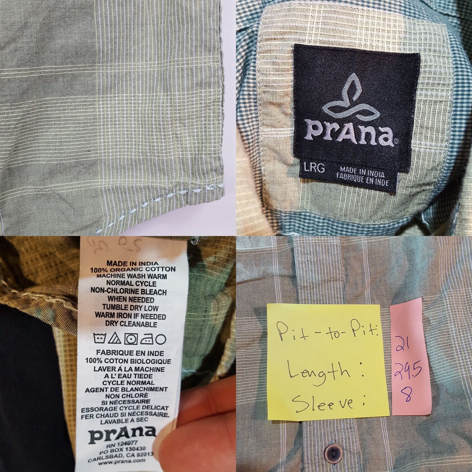 Prana VINTAGE prAna Plaid Cotton Men's Large Green Short Sleeve Button-Up Collar Shirt Size US L / EU 52-54 / 3 - 8 Thumbnail