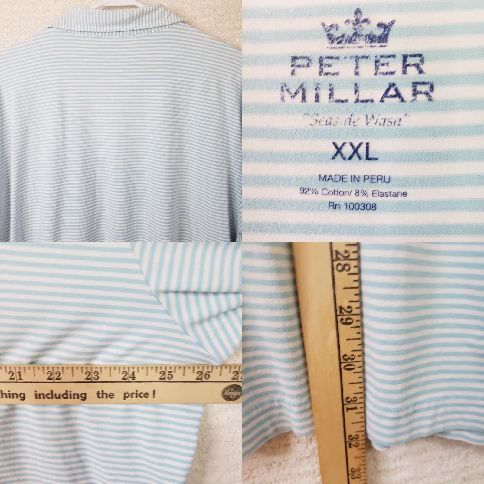 Peter Millar Peter Millar Mens Blue Stripe Polo Shirt 2XL Short Sleeve Golf Seaside Wash Top Size US XXL / EU 58 / 5 - 8 Thumbnail