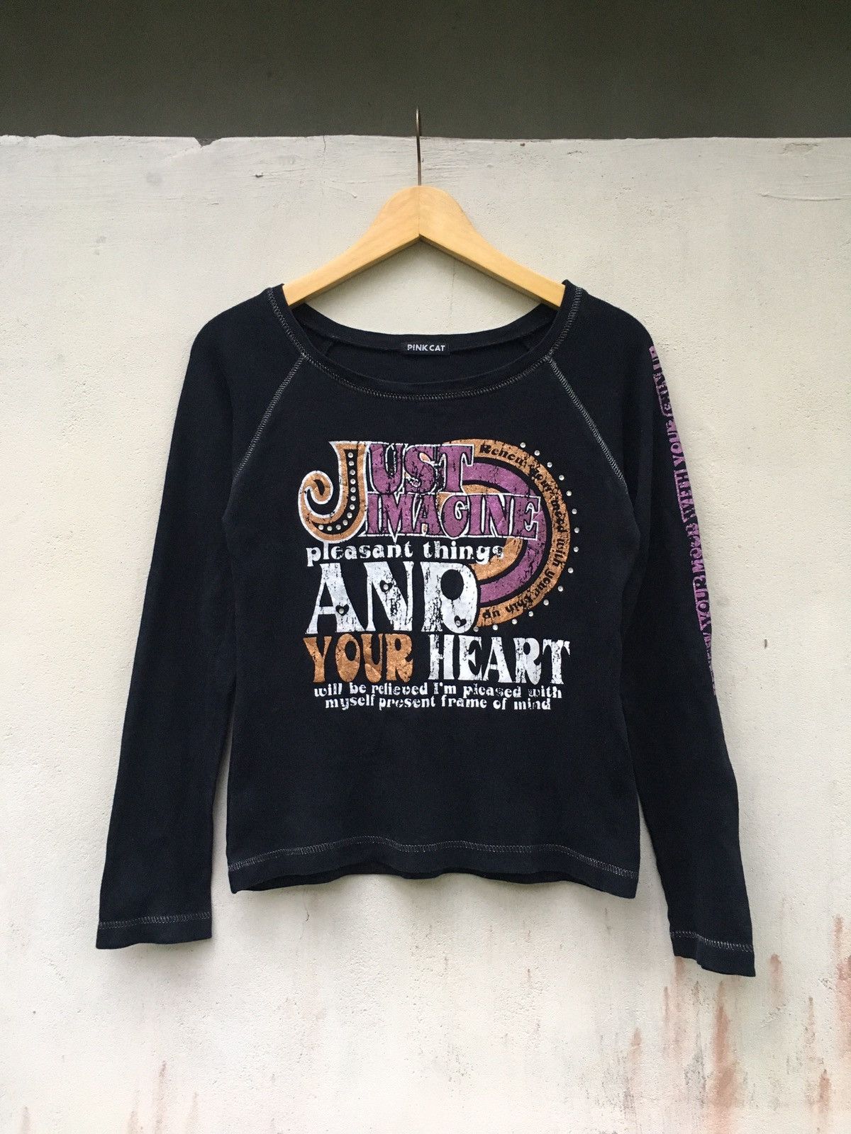 20471120 Japanese Y2K Style Pink Cat Poem Long Sleeve Ifsix Lgb Style Size US M / EU 48-50 / 2 - 1 Thumbnail