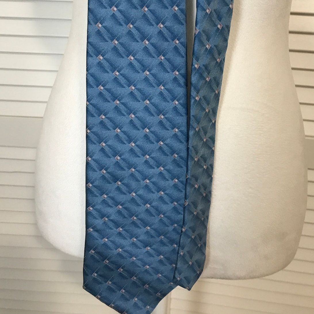 Stafford Stafford Silk Blue Geometric Pattern Wide Short Necktie 59” Size ONE SIZE - 3 Thumbnail