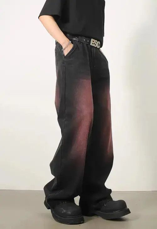 High Sport × Japanese Brand × Jean Retro washed red design wide leg jeans Size US 32 / EU 48 - 3 Thumbnail