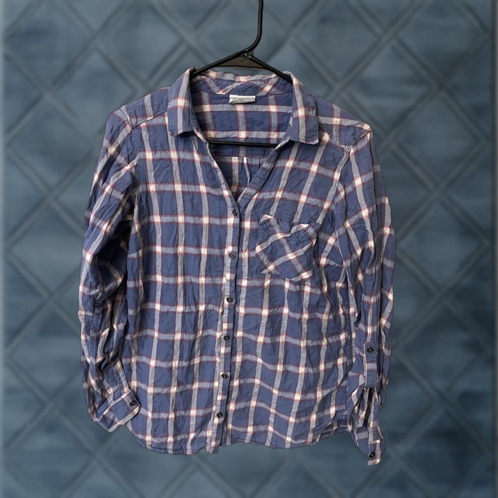 Vintage Columbia Button-Up Shirt Womens Medium Plaid Blue 100% Cotton Lightweight Casual Workwear Pockets Size M / US 6-8 / IT 42-44 - 1 Thumbnail