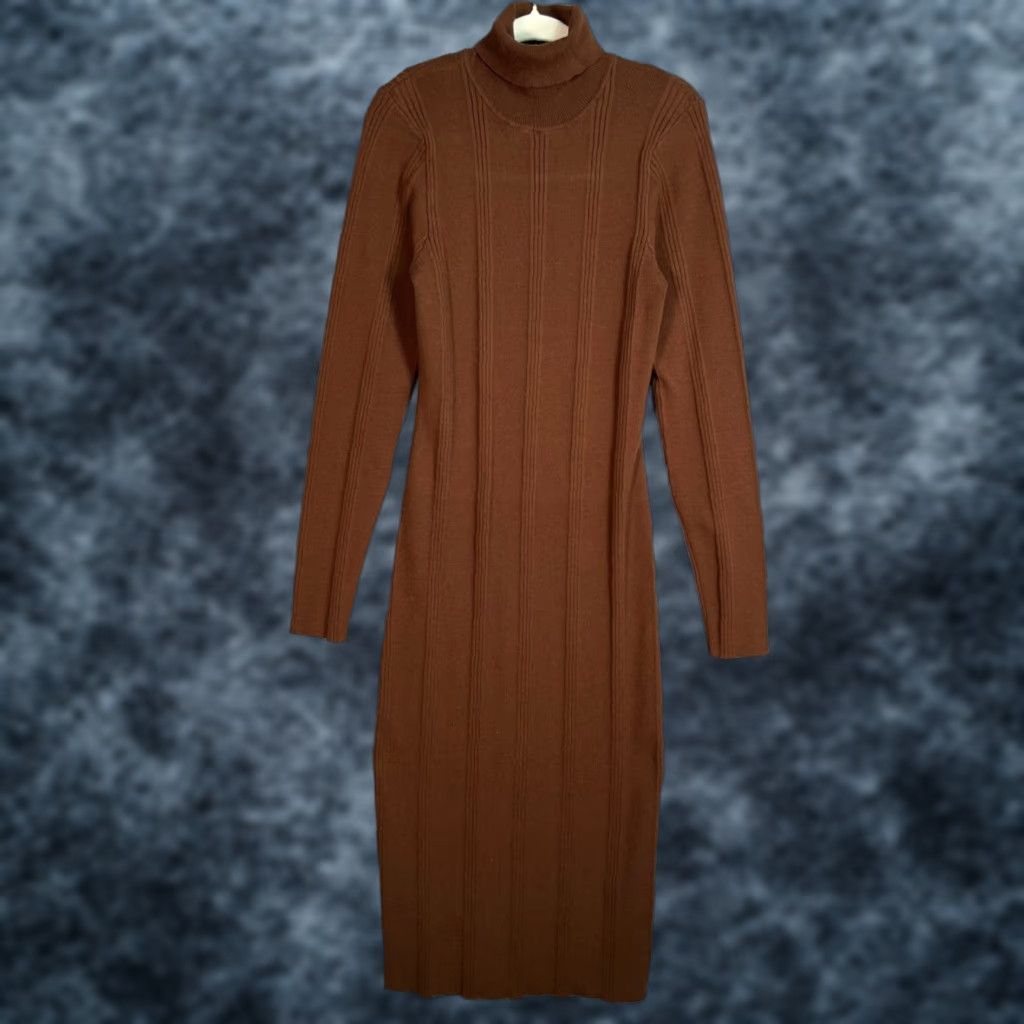L'AGENCE L'AGENCE Brown Ribbed Turtleneck Sweater Dress Womens XS Size XS Long Sleeve Knit Bodycon Casual Pullover Vintage N/A Size XS / US 0-2 / IT 36-38 - 1 Thumbnail