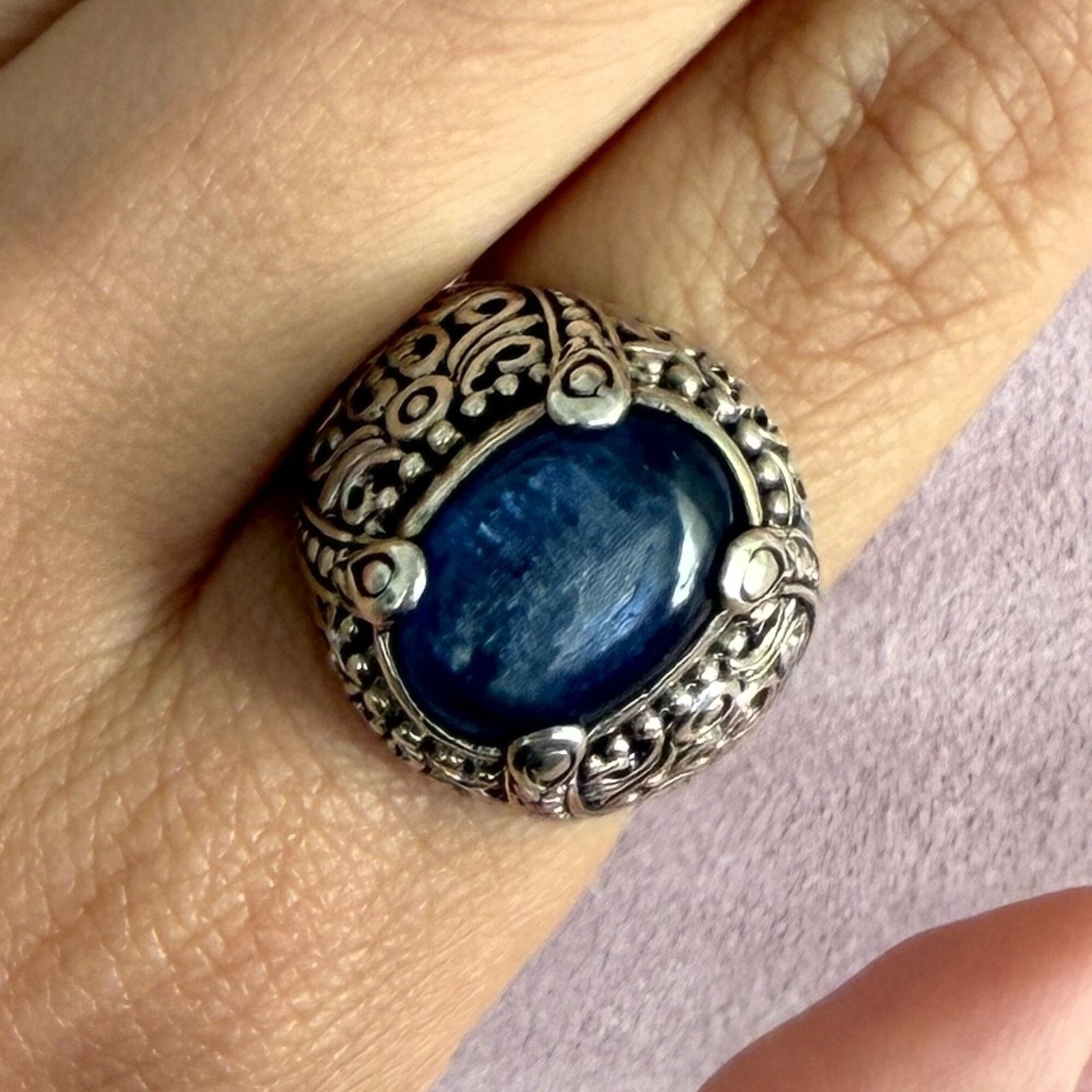 Sterling Silver sterling silver beaded scroll kyanite cabochon ring size 9 Size ONE SIZE - 1 Thumbnail