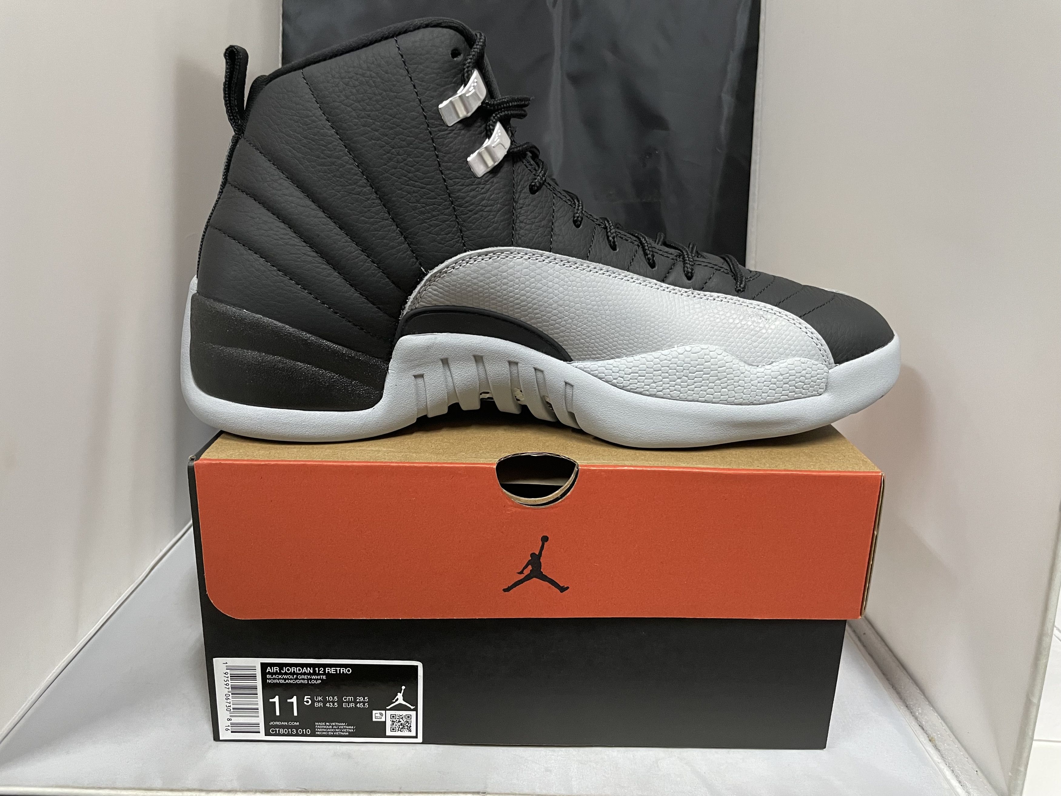 Jordan Brand Air Jordan 12 Retro 'Black/Wolf Grey-White' CT8013 010 Size US 11.5 / EU 44-45 - 9 Thumbnail