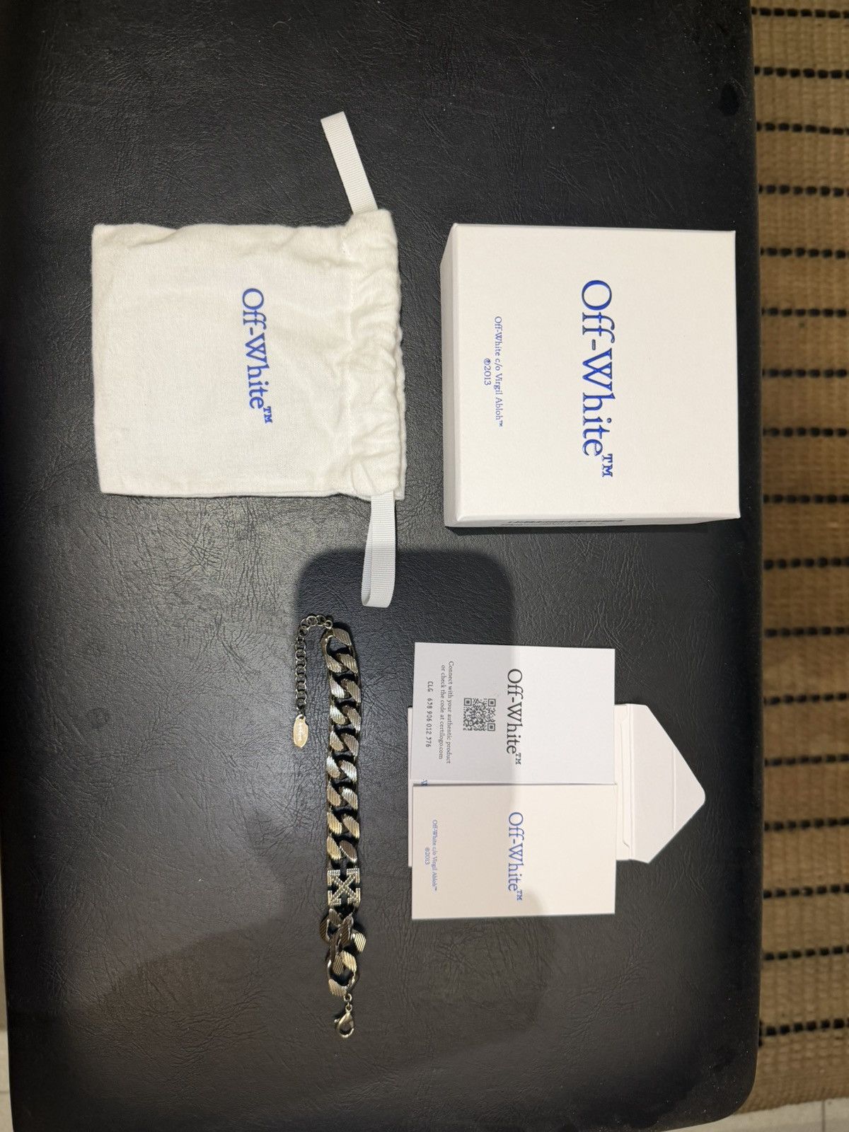Off-White Arrow Chain Textured Bracelet Silver NEW w/ Box