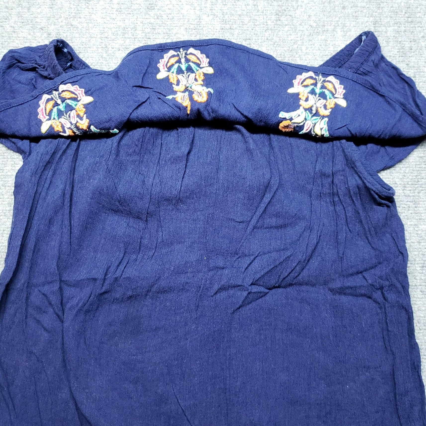 Vintage New Directions Blouse Womens M Blue Floral Embroidered Off the Shoulder Casual Size M / US 6-8 / IT 42-44 - 3 Thumbnail