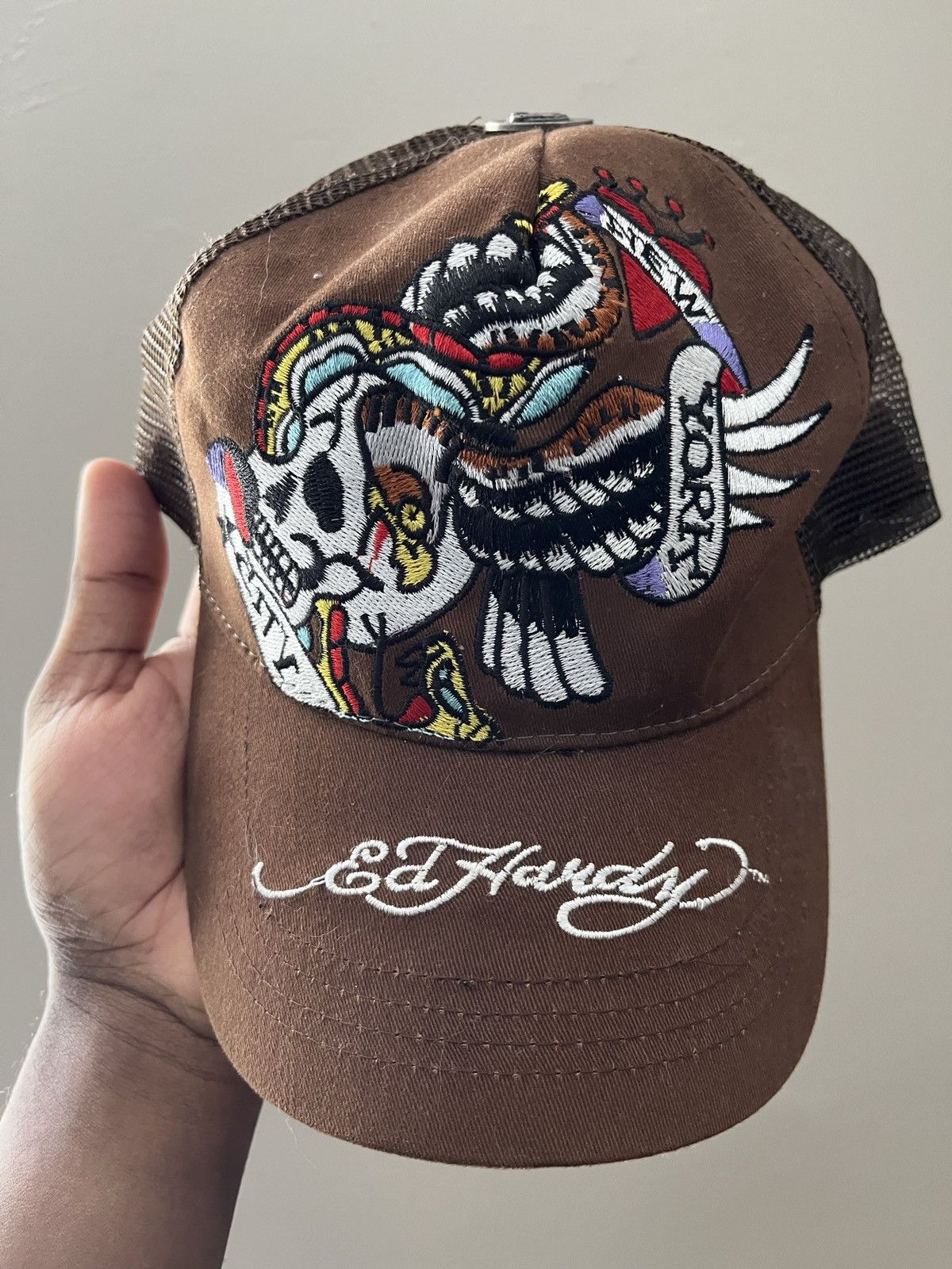 Ed Hardy TWO Ed Hardy Embroidery Skull Trucker Cap Size ONE SIZE - 11 Thumbnail