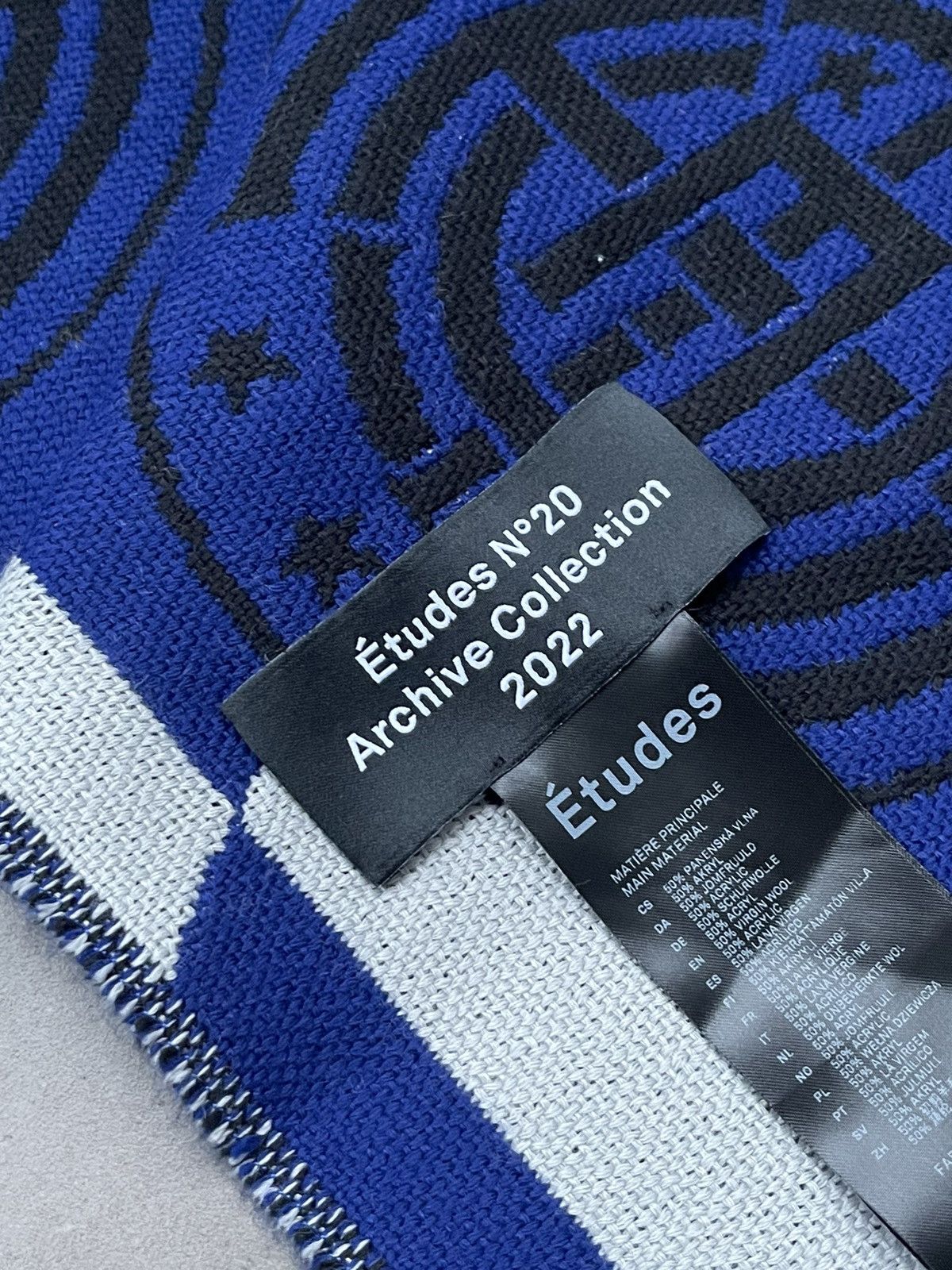 Etudes !DS! SS23 Etudes Intarsia Knit Black Blue Soccer Scarf Size ONE SIZE - 12 Thumbnail