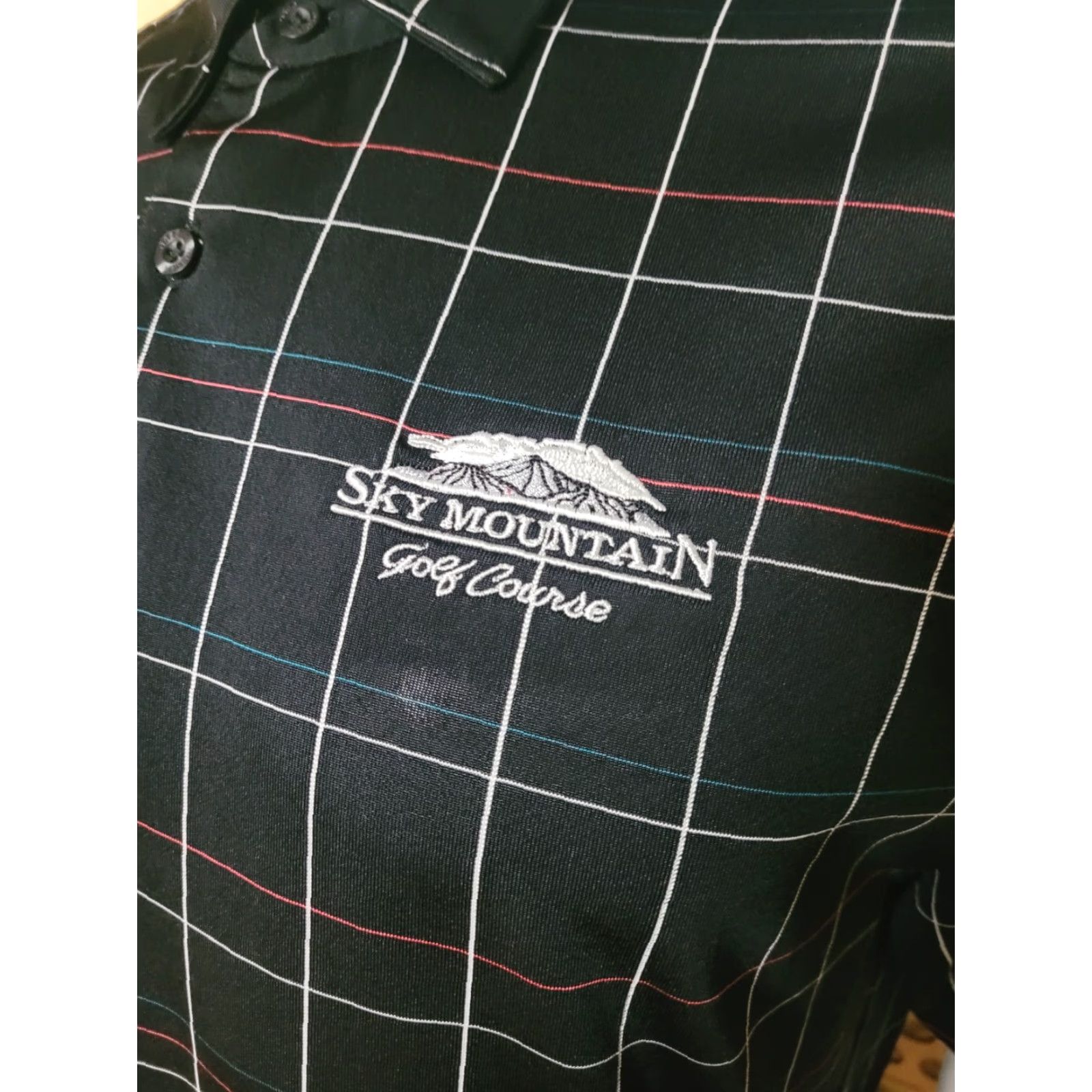 Vintage Greg Norman Sky Mountain Golf Course Polo Shirt L Black Plaid Short Sleeve Men Golf Shirt Size US L / EU 52-54 / 3 - 2 Thumbnail