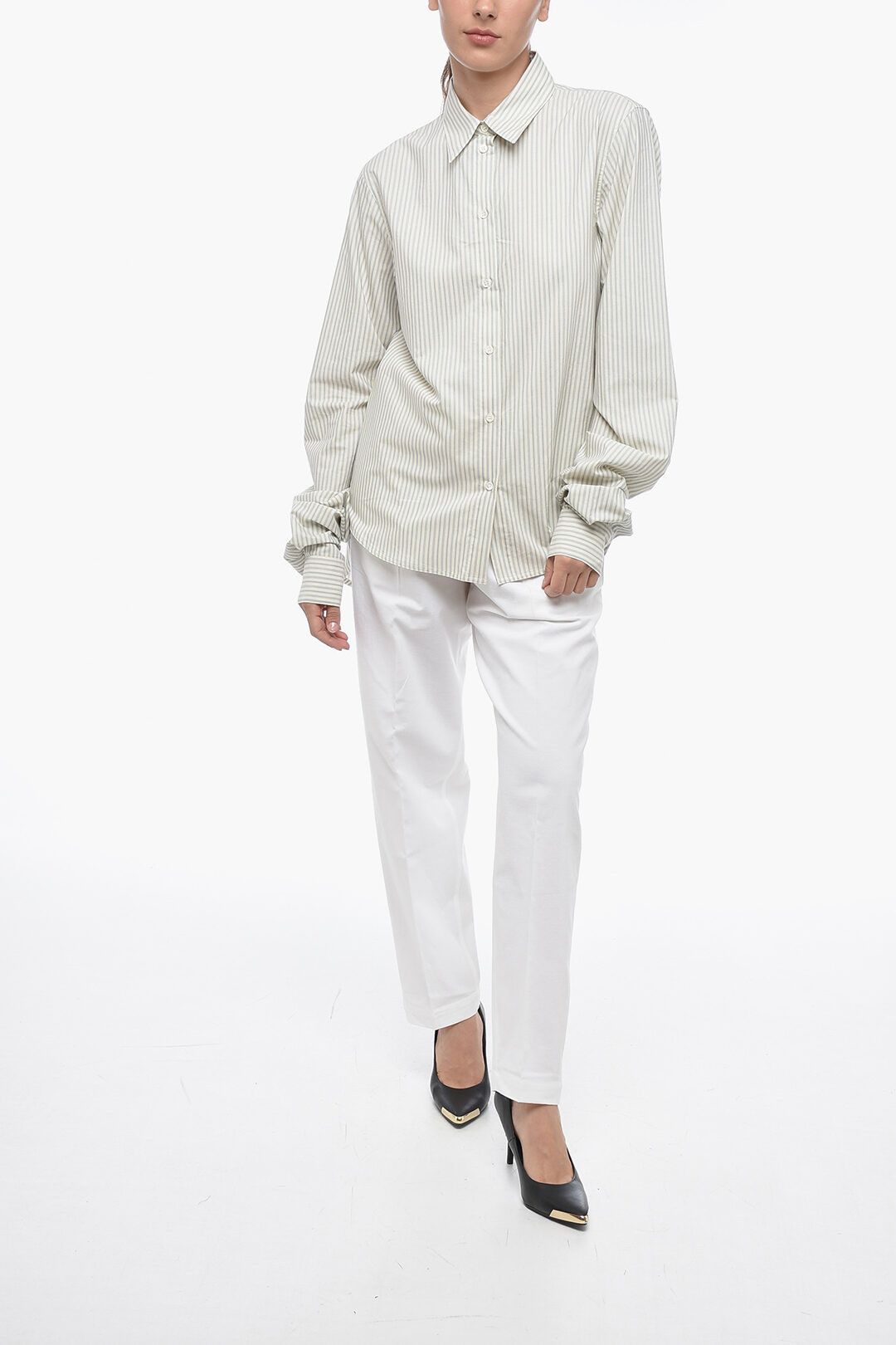 Maison Margiela og1mm1224 Balanced Stripe Cotton Shirt in Multicolor Size M / US 6-8 / IT 42-44 - 4 Thumbnail