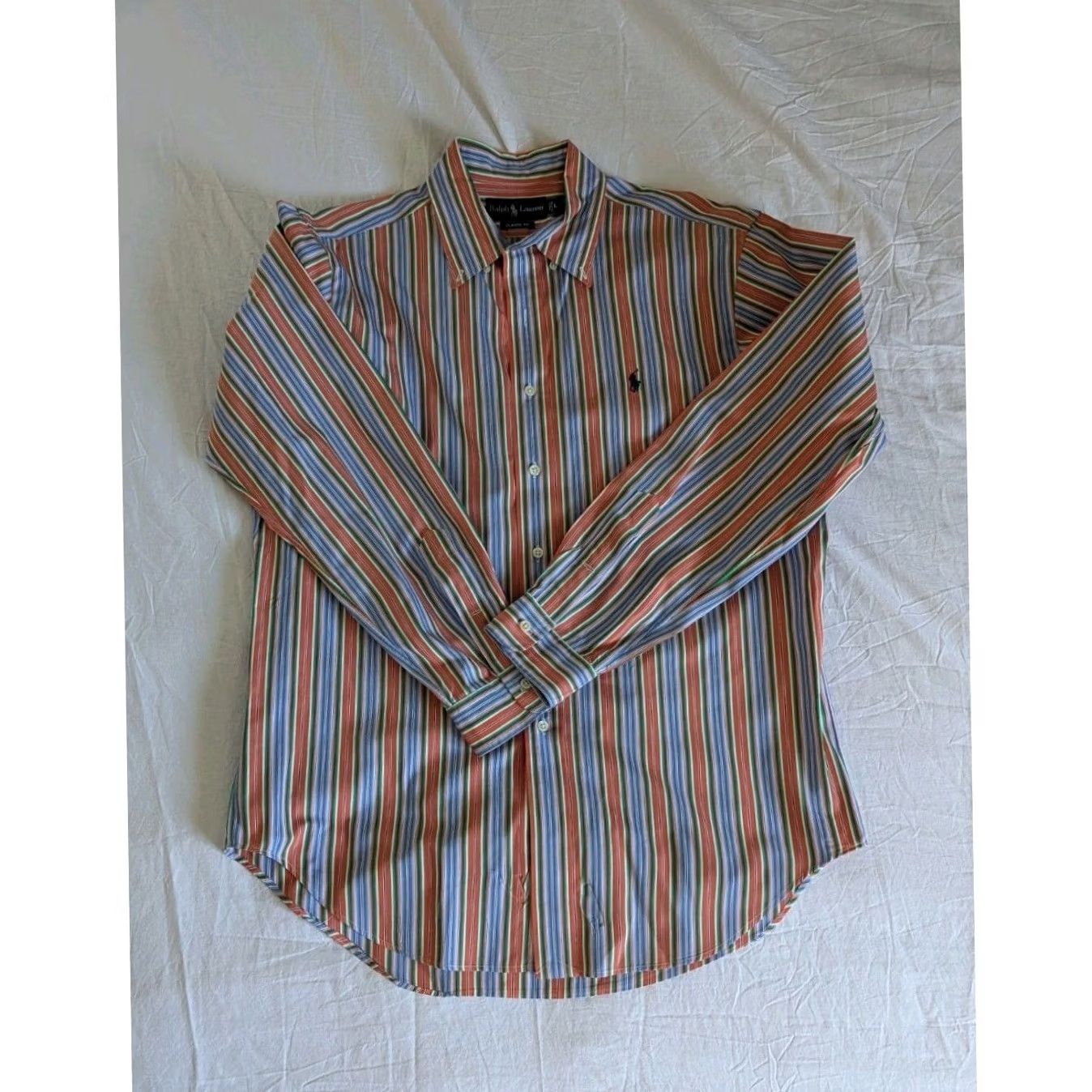 Ralph Lauren Ralph Lauren Classic Fit Striped Button-Down Shirt Orange Blue Green Mens L Colorful Multicolor Striped Embroidered Pony Button-Up Size US L / EU 52-54 / 3 - 2 Thumbnail