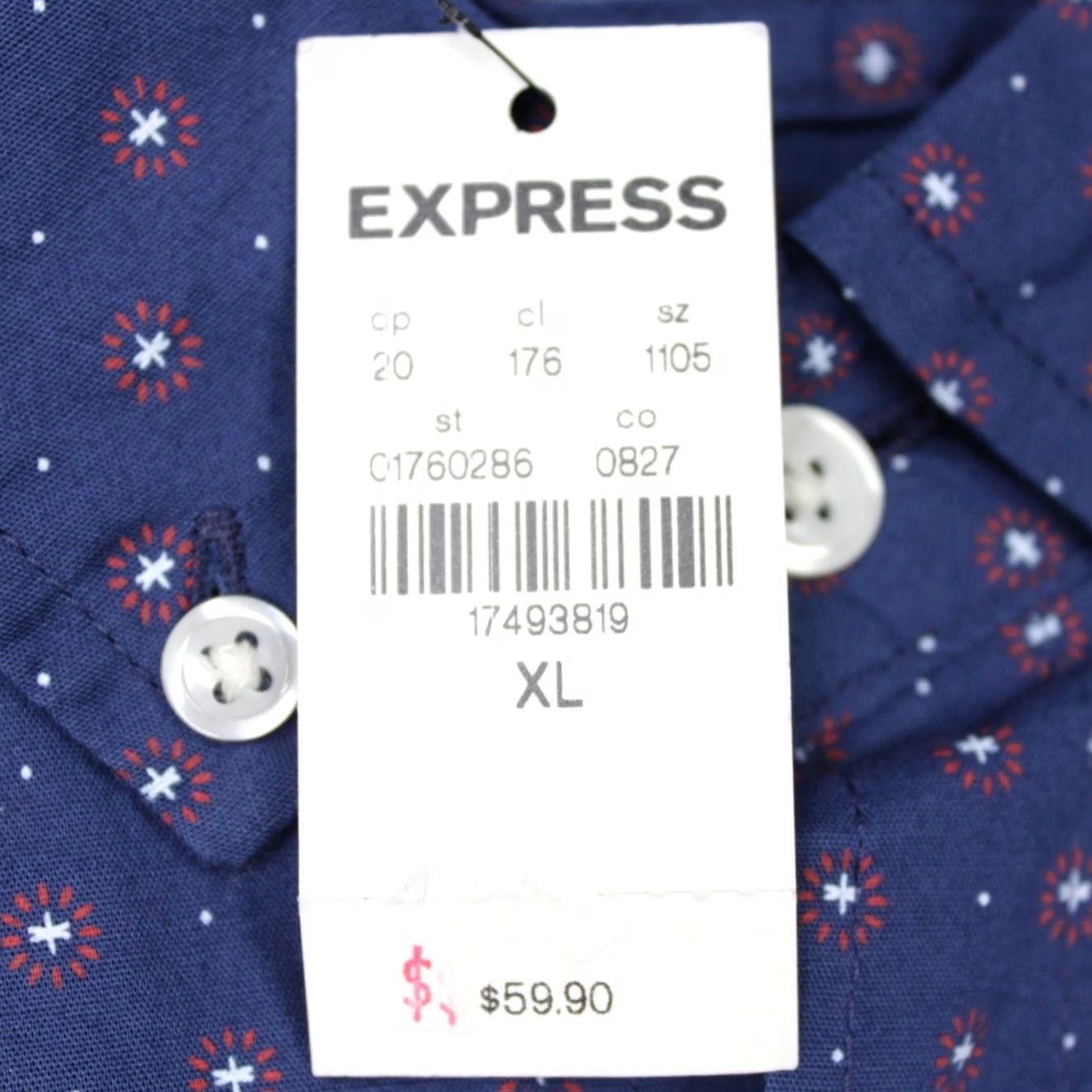 Express Express Shirt Mens XL Blue Geometric Button-Up Slim Fit Long Sleeve NWT Size US XL / EU 56 / 4 - 4 Thumbnail