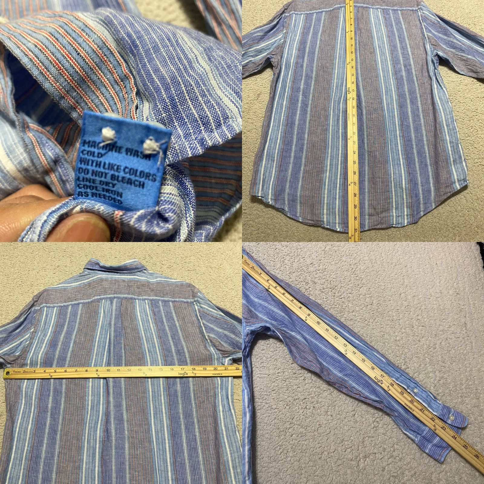J.McLaughlin J. McLaughlin Shirt Mens Medium Multicolor Striped Button-Front Linen Size US M / EU 48-50 / 2 - 8 Thumbnail
