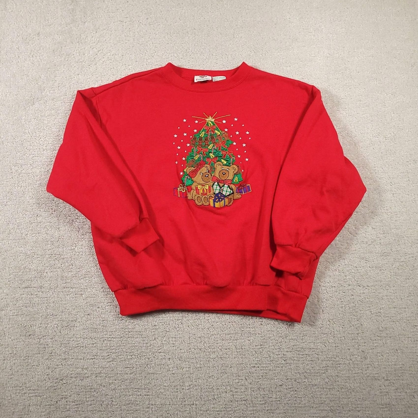 Vintage Nutcracker Sweatshirt Womens L Red Embroidered Christmas Bear Crewneck Pullover Christmas Holiday Winter Cozy Fleece Size L / US 10 / IT 46 - 2 Thumbnail