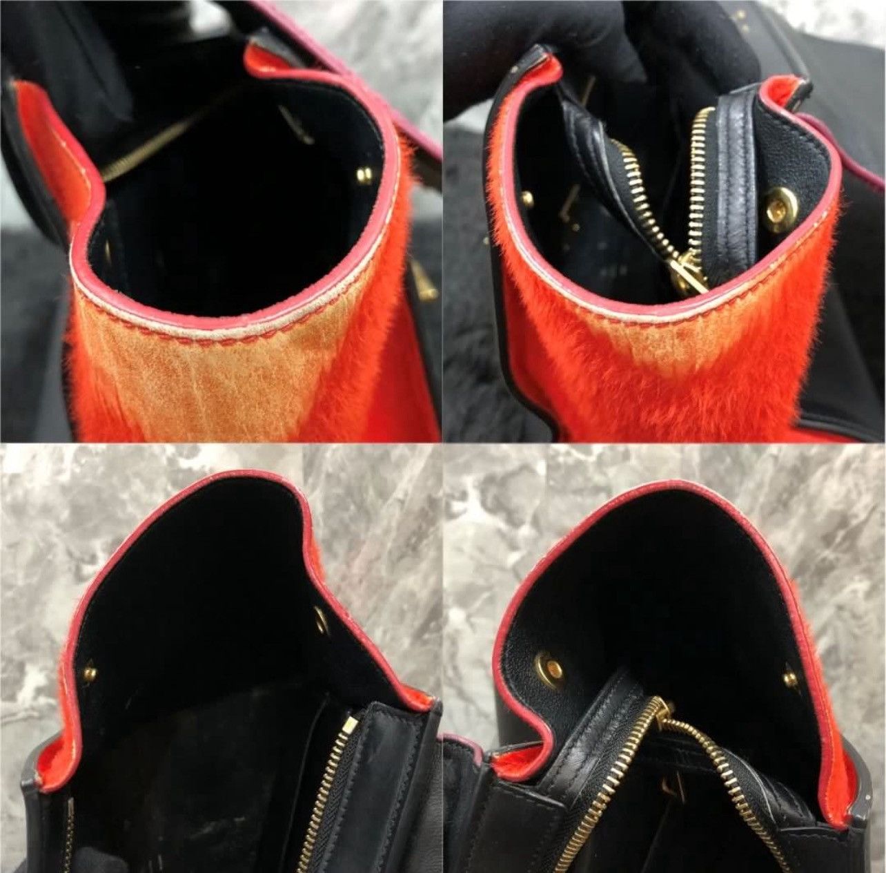 Celine CELINE Pink/Red/Black Tricolor Pony Hair Small Trapeze Bag Size ONE SIZE - 9 Thumbnail