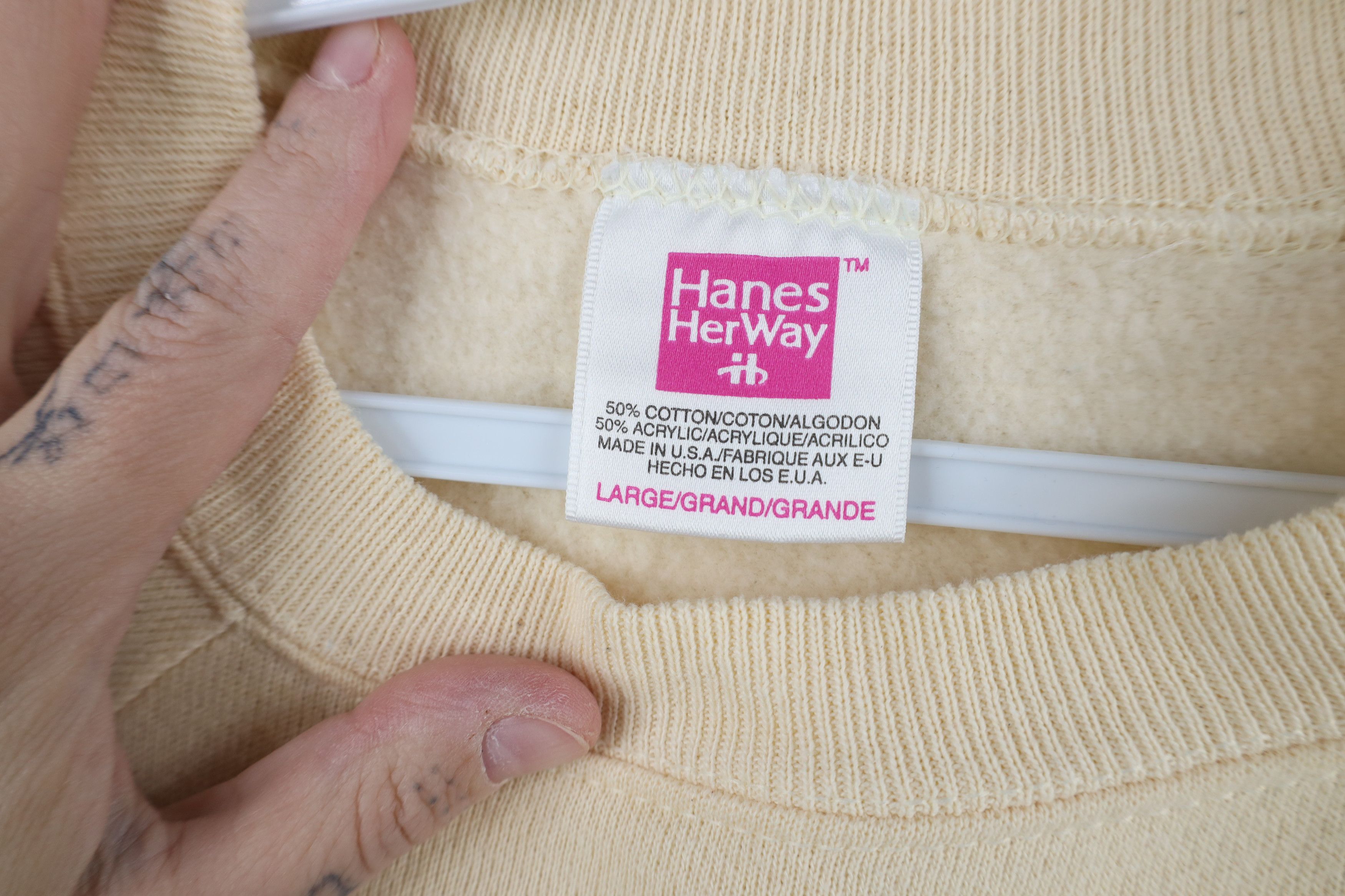 Vintage Vintage 90s Streetwear Blank Crewneck Sweatshirt Beige USA Size L / US 10 / IT 46 - 7 Thumbnail
