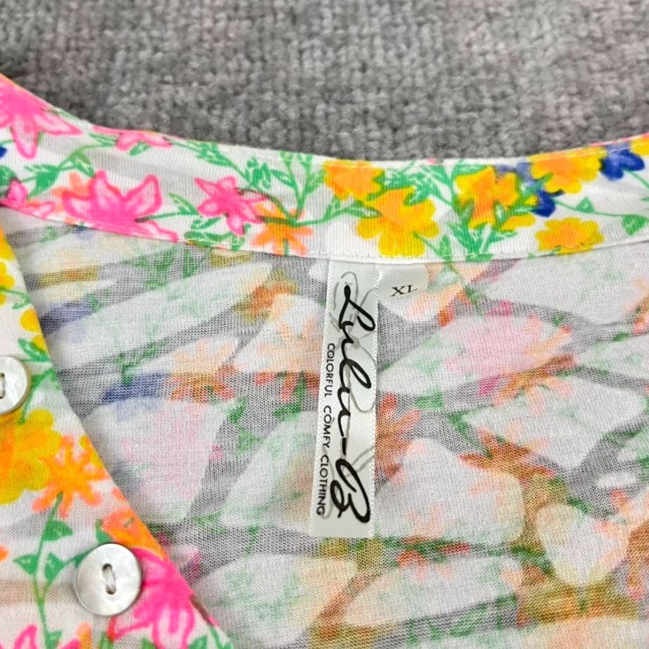 Vintage Lulu B Shirt Womens XL White Multi Floral Layered Asymmetric Tunic Top Preppy Size XL / US 12-14 / IT 48-50 - 2 Thumbnail