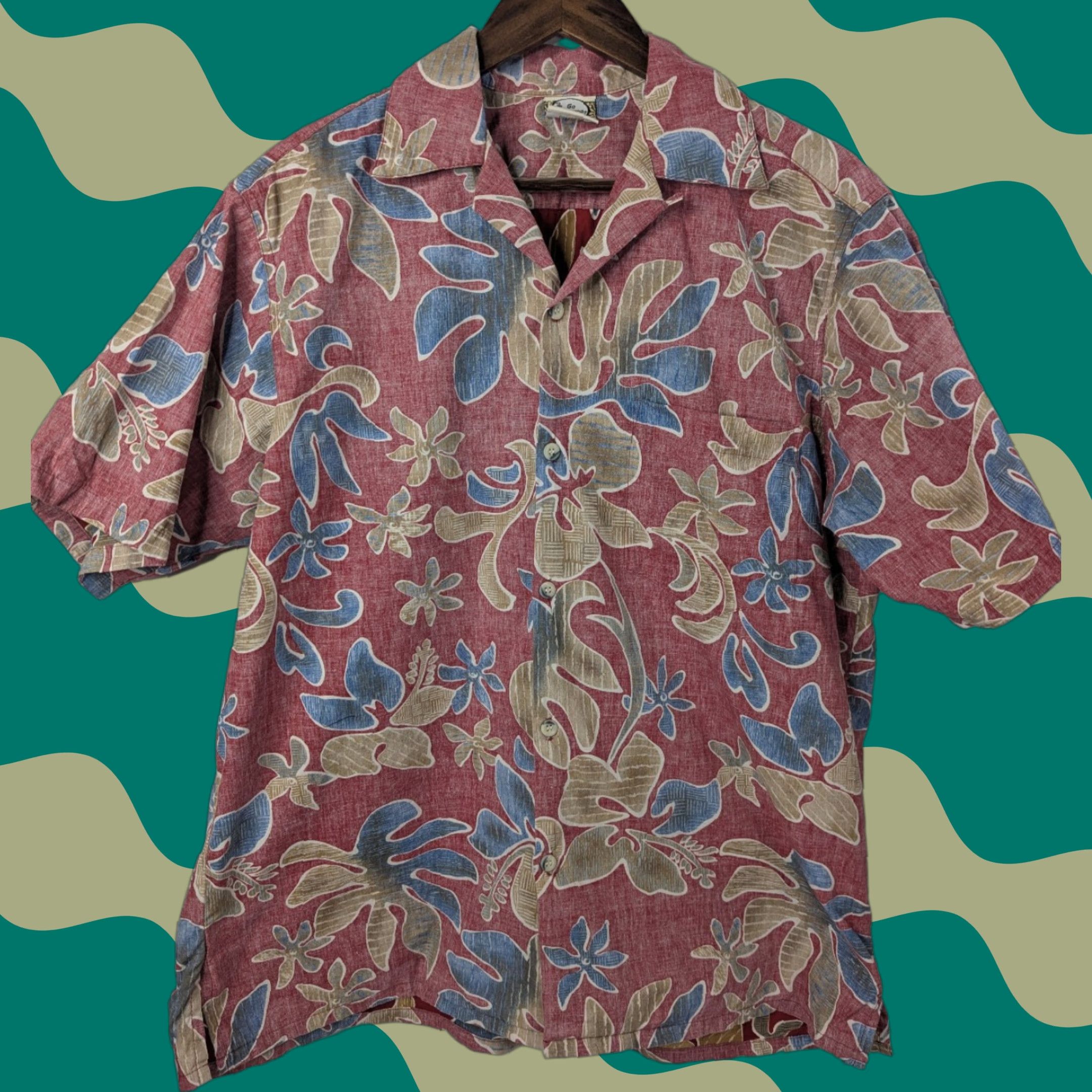 Vivobarefoot VTG Go Barefoot Hawaiian Aloha Shirt Mens Large Red Floral Reverse Collar Button-Up Short Sleeve Size US L / EU 52-54 / 3 - 1 Thumbnail
