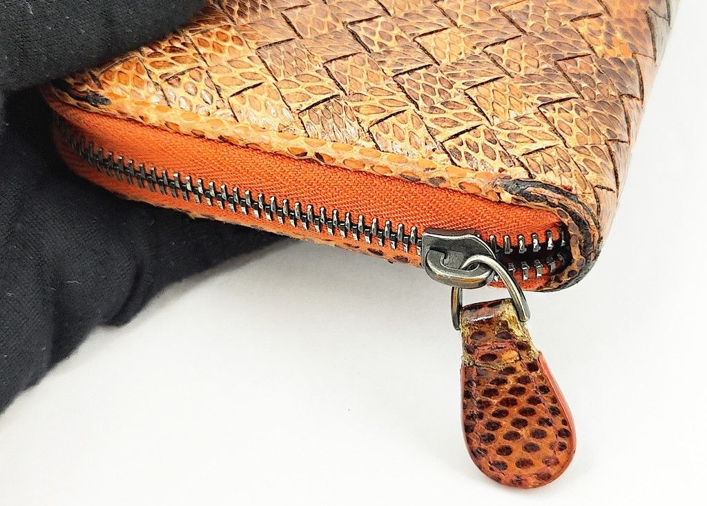 Bottega Veneta BOTTEGA VENETA intrecciato orange snake skin zipper wallet Size ONE SIZE - 9 Thumbnail